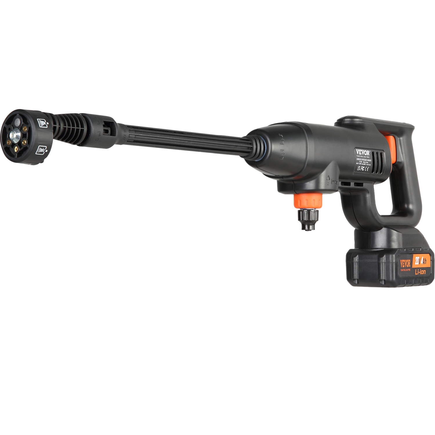 VEVOR 580-PSI Cordless Pressure Washer, 1.1 GPM Power Cleaner, Handheld High-Pressure Car Washer Gun with 4.0Ah Battery, Charger, 6-in-1 Nozzle, for