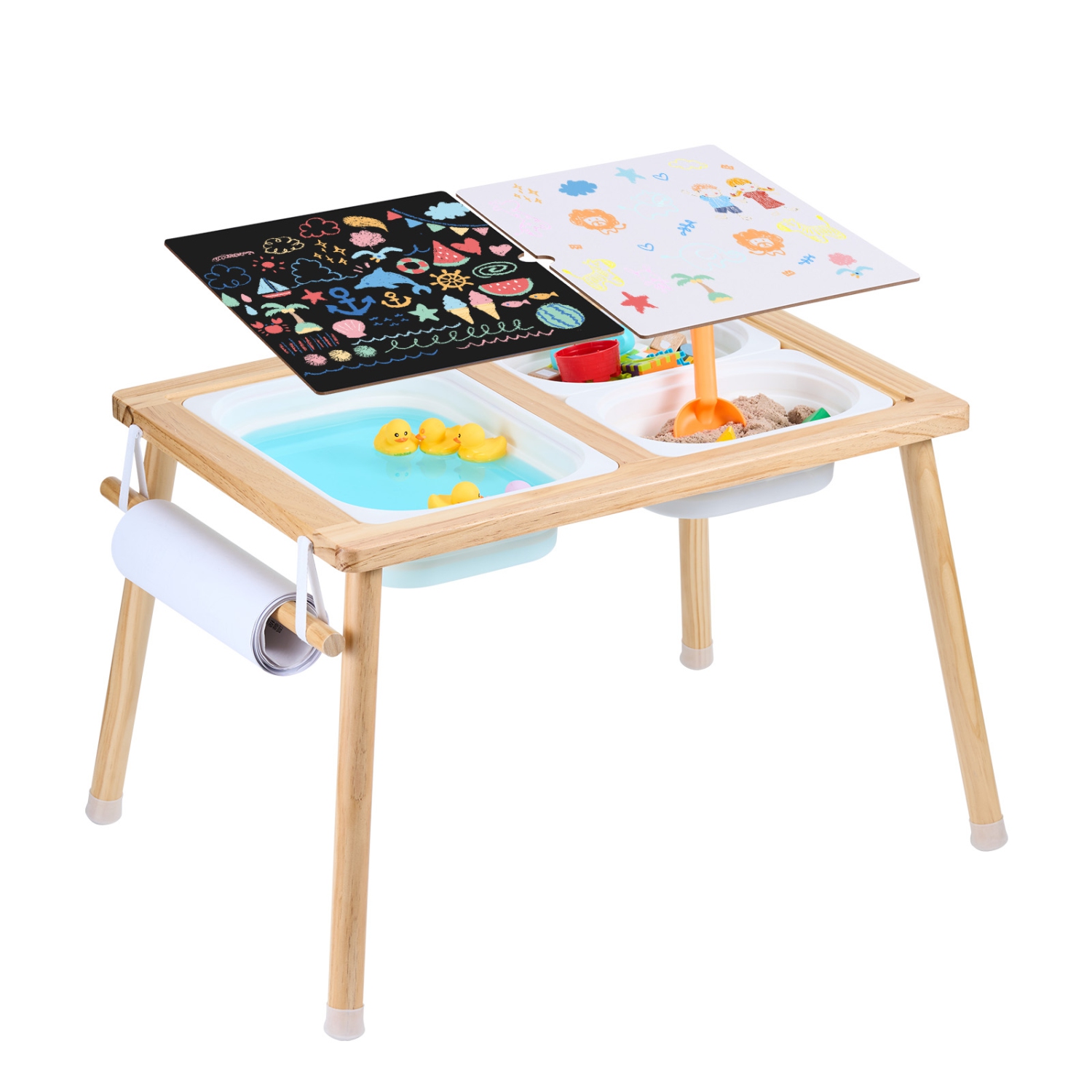 VEVOR 3 Storage Bins Sensory Table for Toddlers, Kids Activity Table with Paper Roll Holder, Play Sand and Water Table, Wooden Kids Sensory Drawing