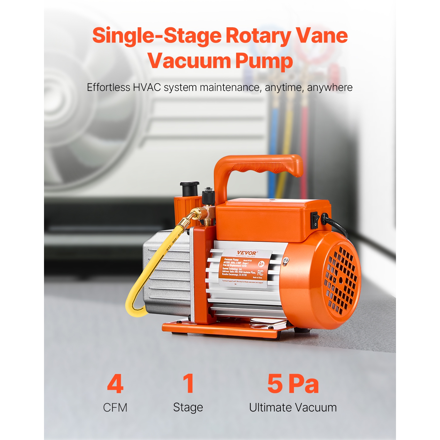 VEVOR 4 CFM Vacuum Pump, HVAC Single Stage Rotary Vane Vacuum Pump, for R134a R22 R410a Systems, Auto AC Vacuum Pump Kit with Oil Bottle, for
