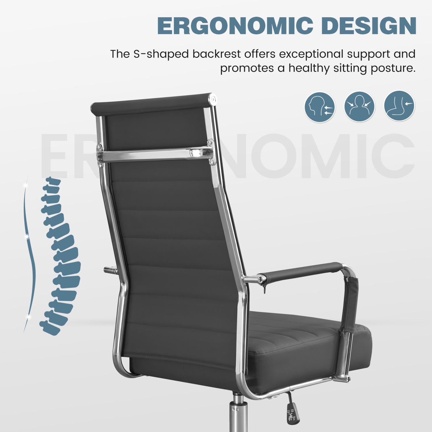 U-HOMY Executive Office Chair - Ergonomic High-Back Leather Desk Chair with Adjustable Height, Lumbar Support & 360° Swivel Wheels for Home Office
