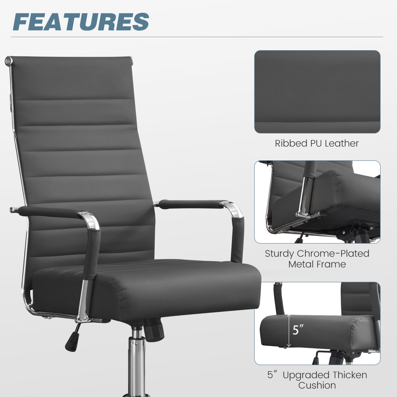 U-HOMY Executive Office Chair - Ergonomic High-Back Leather Desk Chair with Adjustable Height, Lumbar Support & 360° Swivel Wheels for Home Office