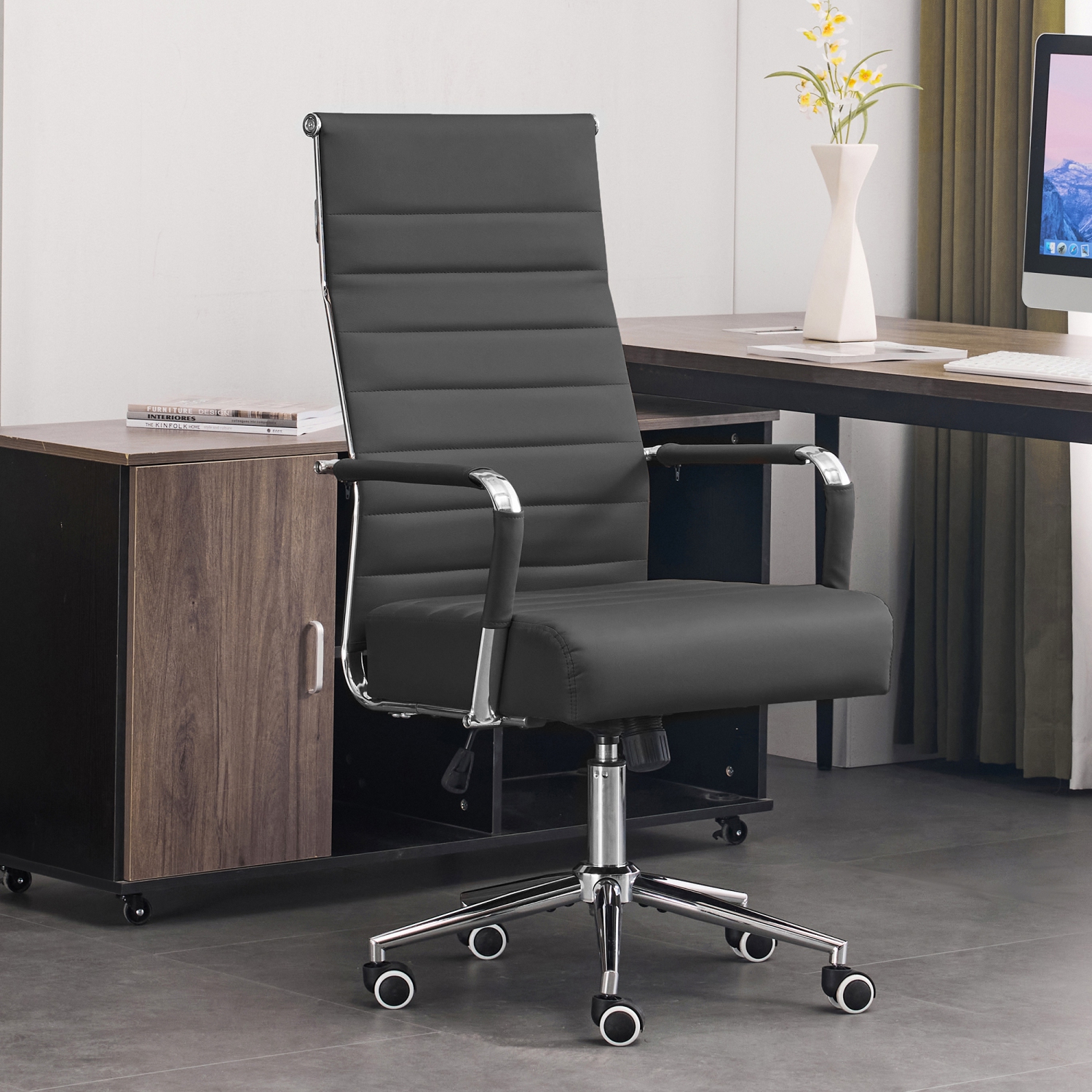 U-HOMY Executive Office Chair - Ergonomic High-Back Leather Desk Chair with Adjustable Height, Lumbar Support & 360° Swivel Wheels for Home Office