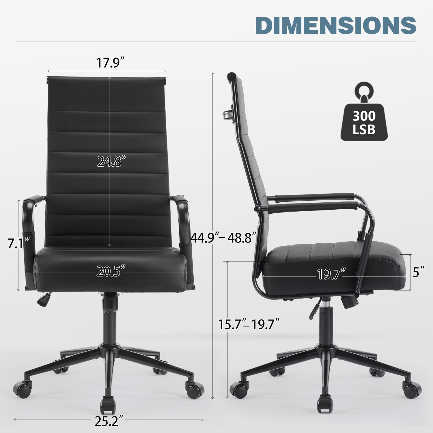U-HOMY Executive Office Chair - Ergonomic High-Back Leather Desk Chair with Adjustable Height, Swivel & Wheels, Ribbed Design for Home & Conference