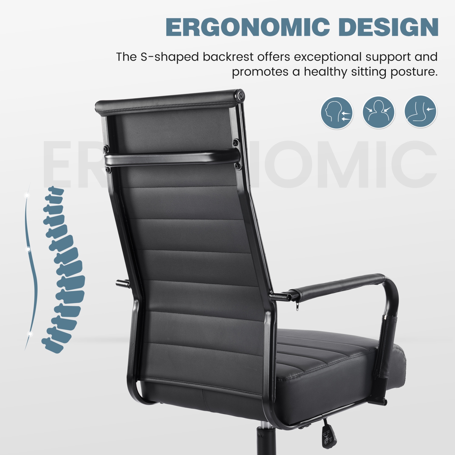 U-HOMY Executive Office Chair - Ergonomic High-Back Leather Desk Chair with Adjustable Height, Swivel & Wheels, Ribbed Design for Home & Conference
