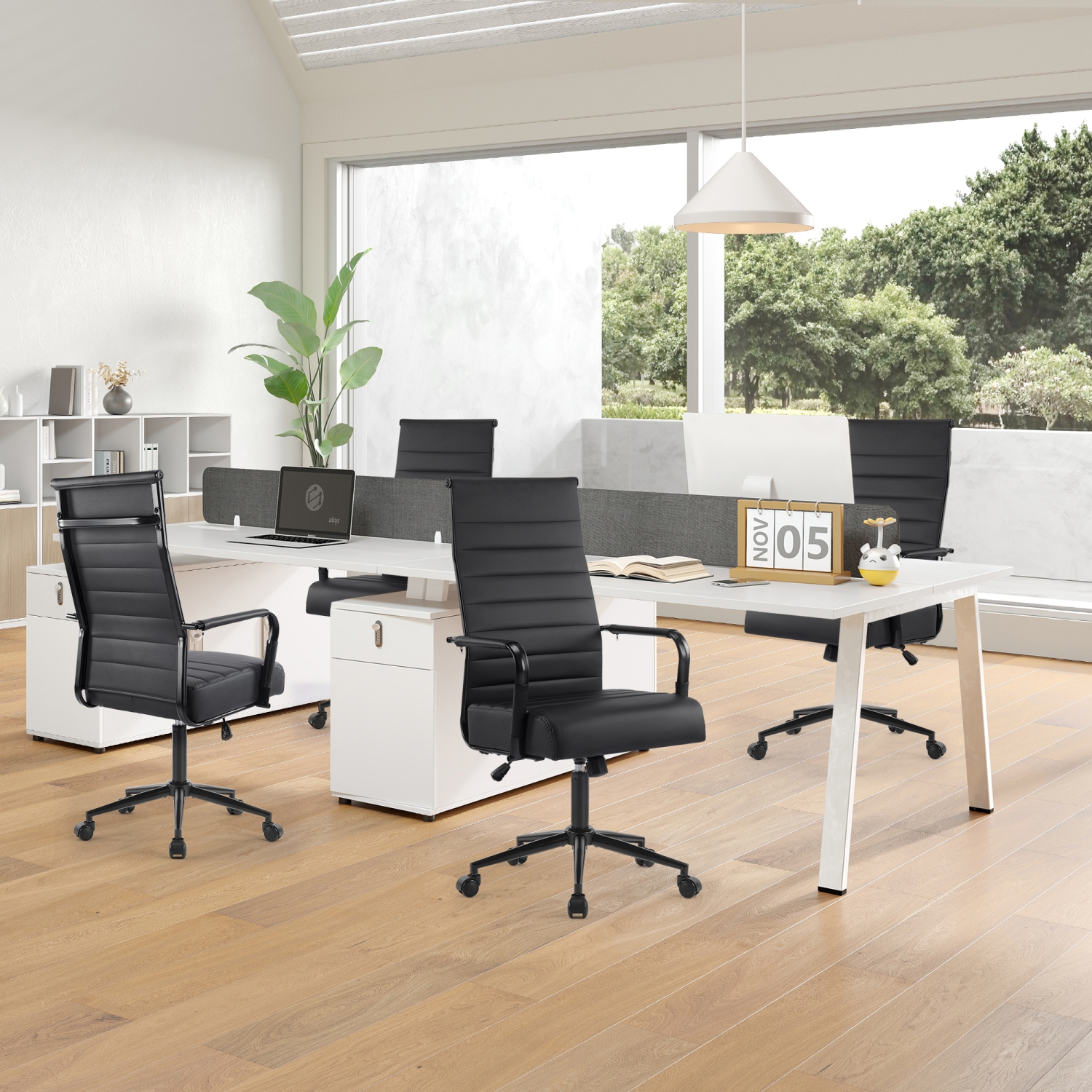 U-HOMY Executive Office Chair - Ergonomic High-Back Leather Desk Chair with Adjustable Height, Swivel & Wheels, Ribbed Design for Home & Conference