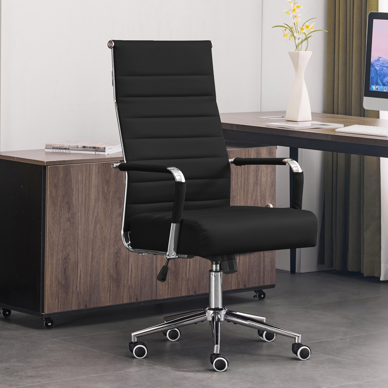 U-HOMY Executive Office Chair - Ergonomic High-Back Leather Desk Chair w Adjustable Height, 360° Swivel & Wheels, Suit for Home Office & Conference