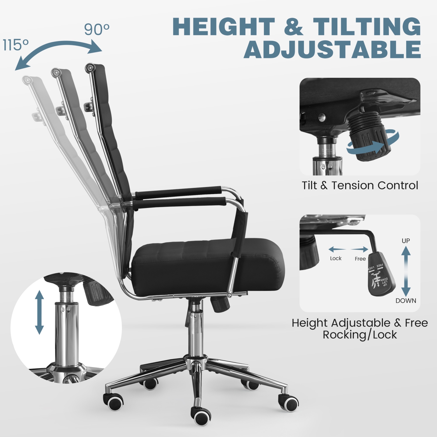 U-HOMY Executive Office Chair - Ergonomic High-Back Leather Desk Chair w Adjustable Height, 360° Swivel & Wheels, Suit for Home Office & Conference