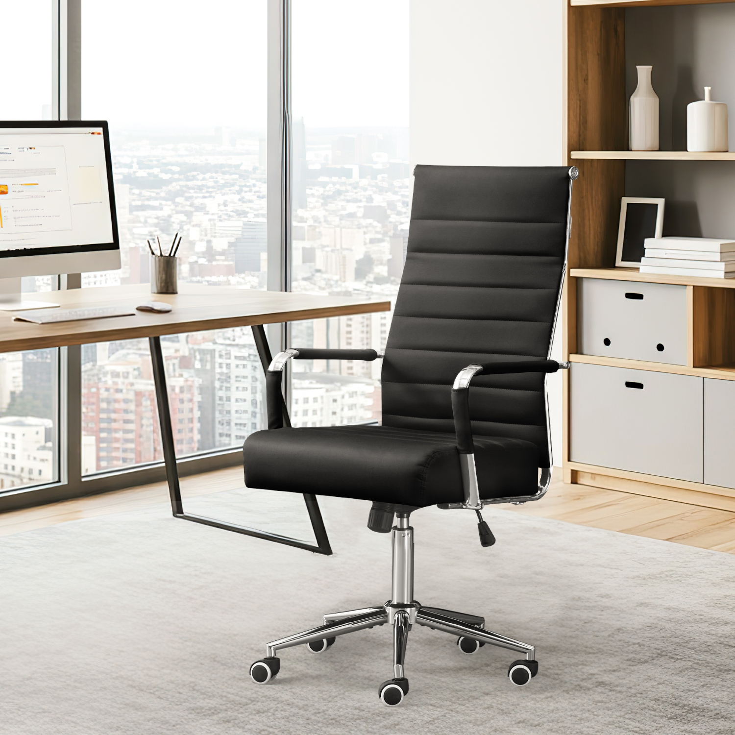 U-HOMY Executive Office Chair - Ergonomic High-Back Leather Desk Chair w Adjustable Height, 360° Swivel & Wheels, Suit for Home Office & Conference