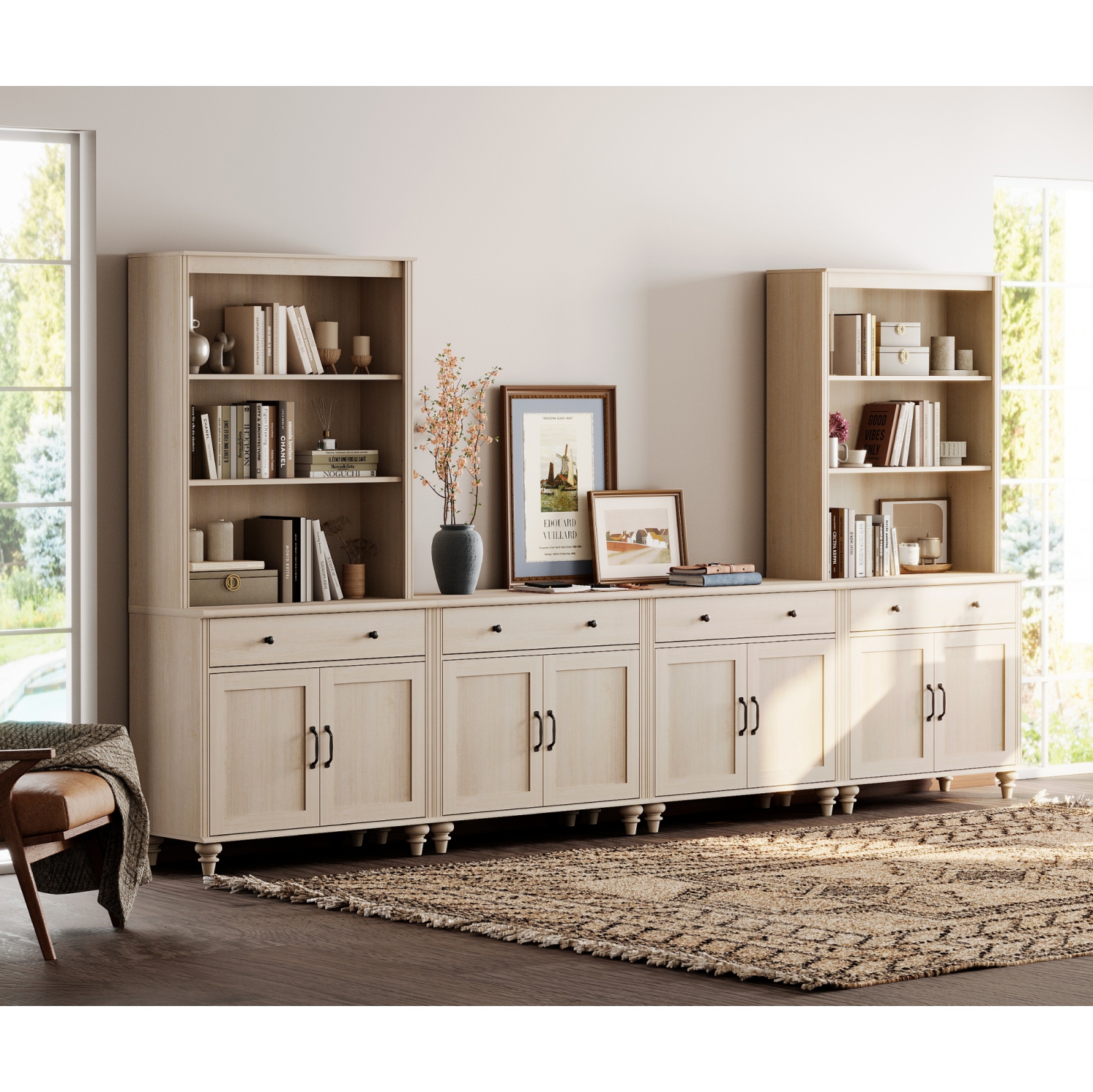 WAMPAT Entertainment Center with Bookshelves for TVs up to 75", Farmhouse TV Stand with 8 Doors & 4 Drawer, Media Console Table for Living Room,