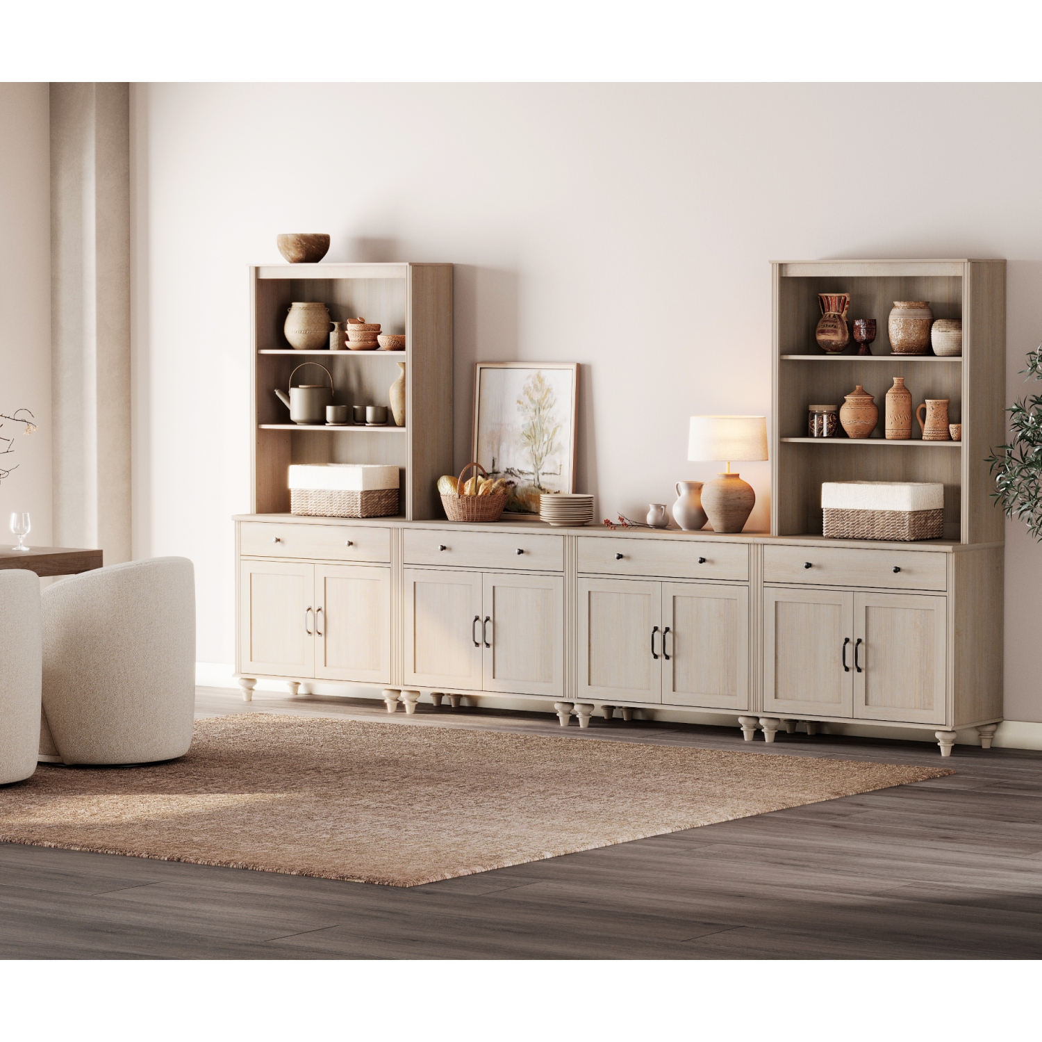 WAMPAT Entertainment Center with Bookshelves for TVs up to 75", Farmhouse TV Stand with 8 Doors & 4 Drawer, Media Console Table for Living Room,