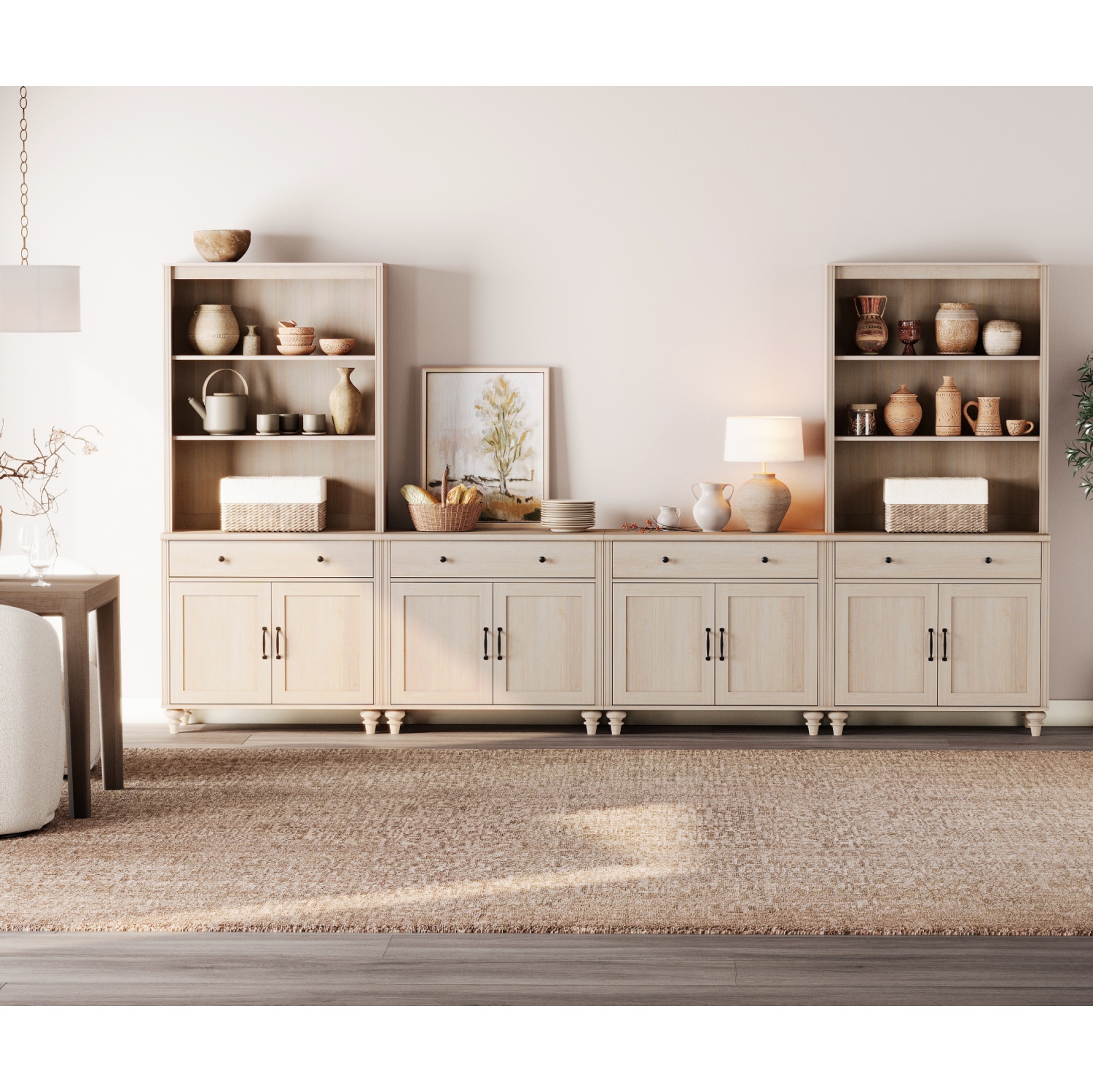 WAMPAT Entertainment Center with Bookshelves for TVs up to 75", Farmhouse TV Stand with 8 Doors & 4 Drawer, Media Console Table for Living Room,