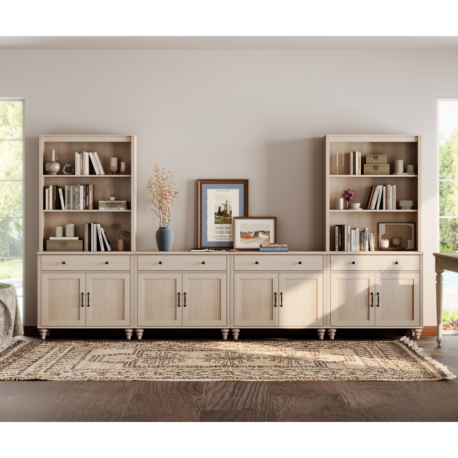 WAMPAT Entertainment Center with Bookshelves for TVs up to 75", Farmhouse TV Stand with 8 Doors & 4 Drawer, Media Console Table for Living Room,