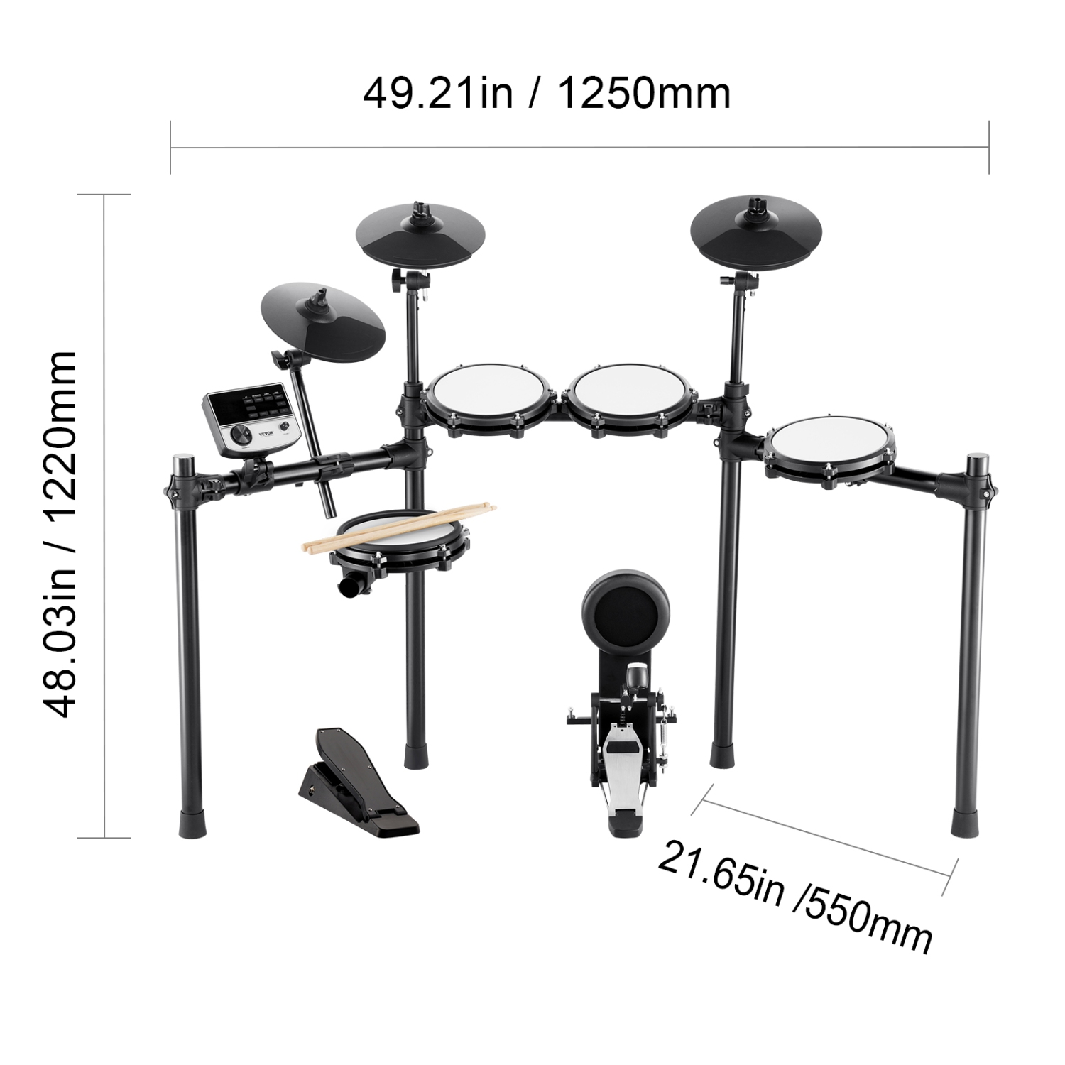Batterie VEVOR 32 et batterie électronique 480 sons, batterie électrique Quiet Mesh de 8&nbsp;po avec pédales et baguettes de batterie de 10&nbsp;po,
