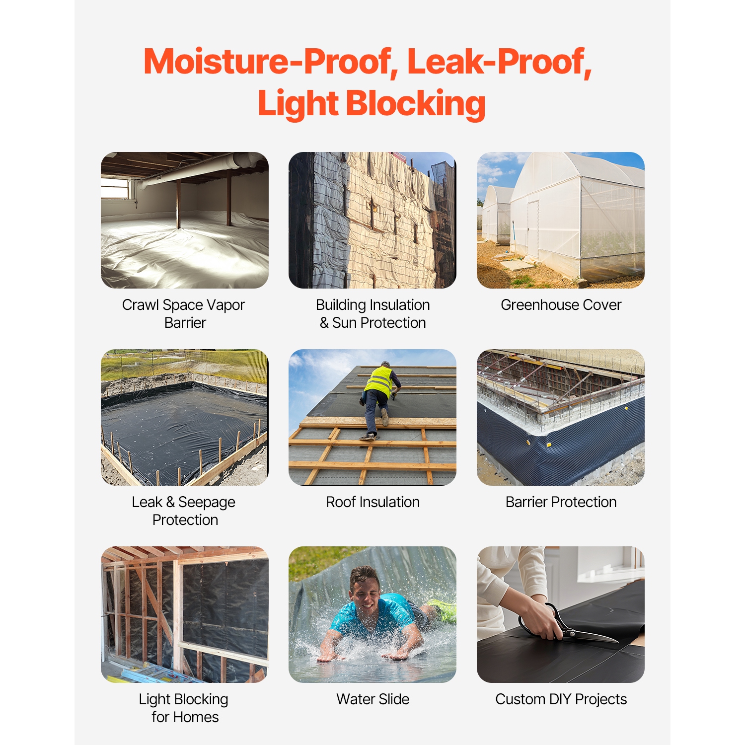 VEVOR 10 Mil Plastic Sheeting Heavy Duty 10' x 100', Thick, Plastic Drop Cloth Painters Tarp Covering for Crawl Space Vapor Barrier, Black and White