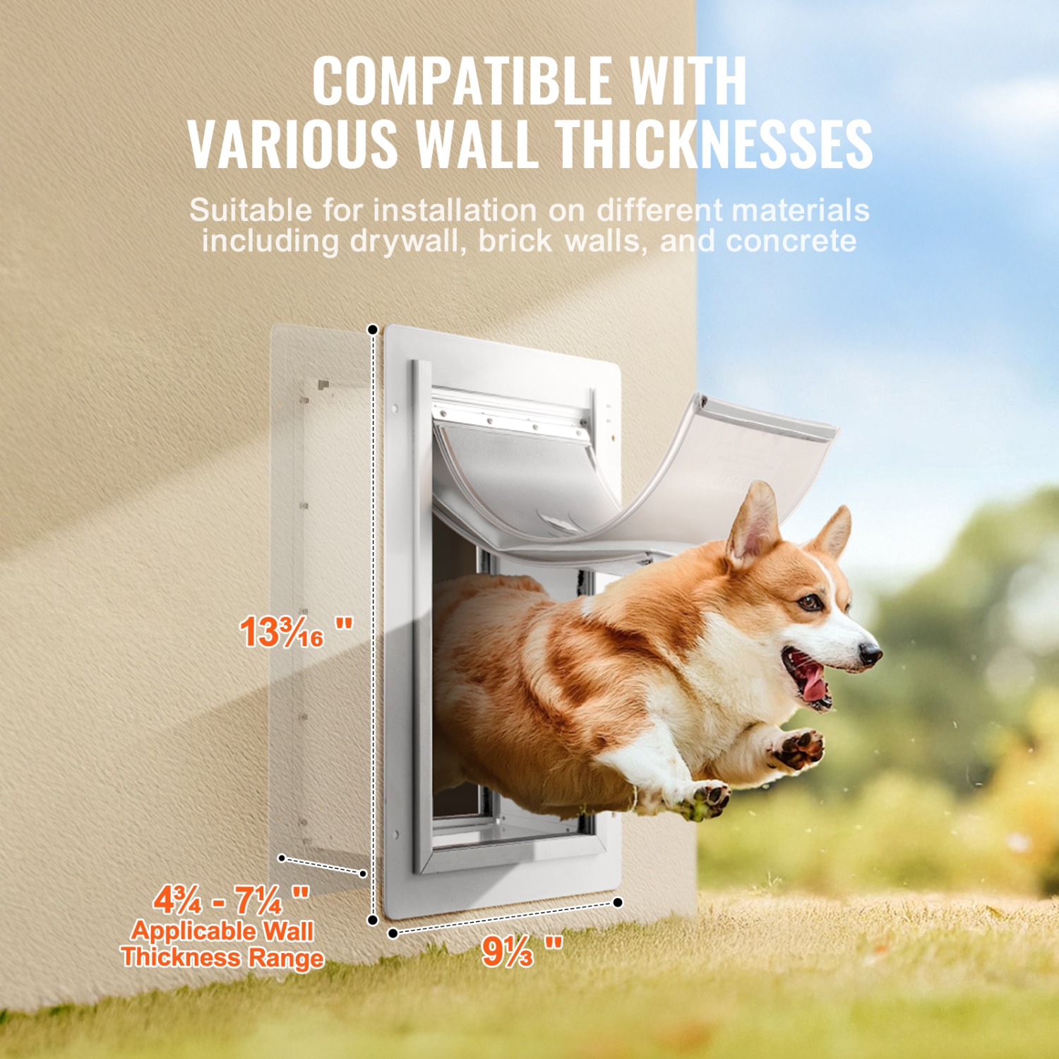 VEVOR 9.29" x 13.19" Pet Door, Metal&nbsp;Frame with Lock and&nbsp;3-Flap System, Weatherproof, Easy to Install in Interior or Exterior Walls,