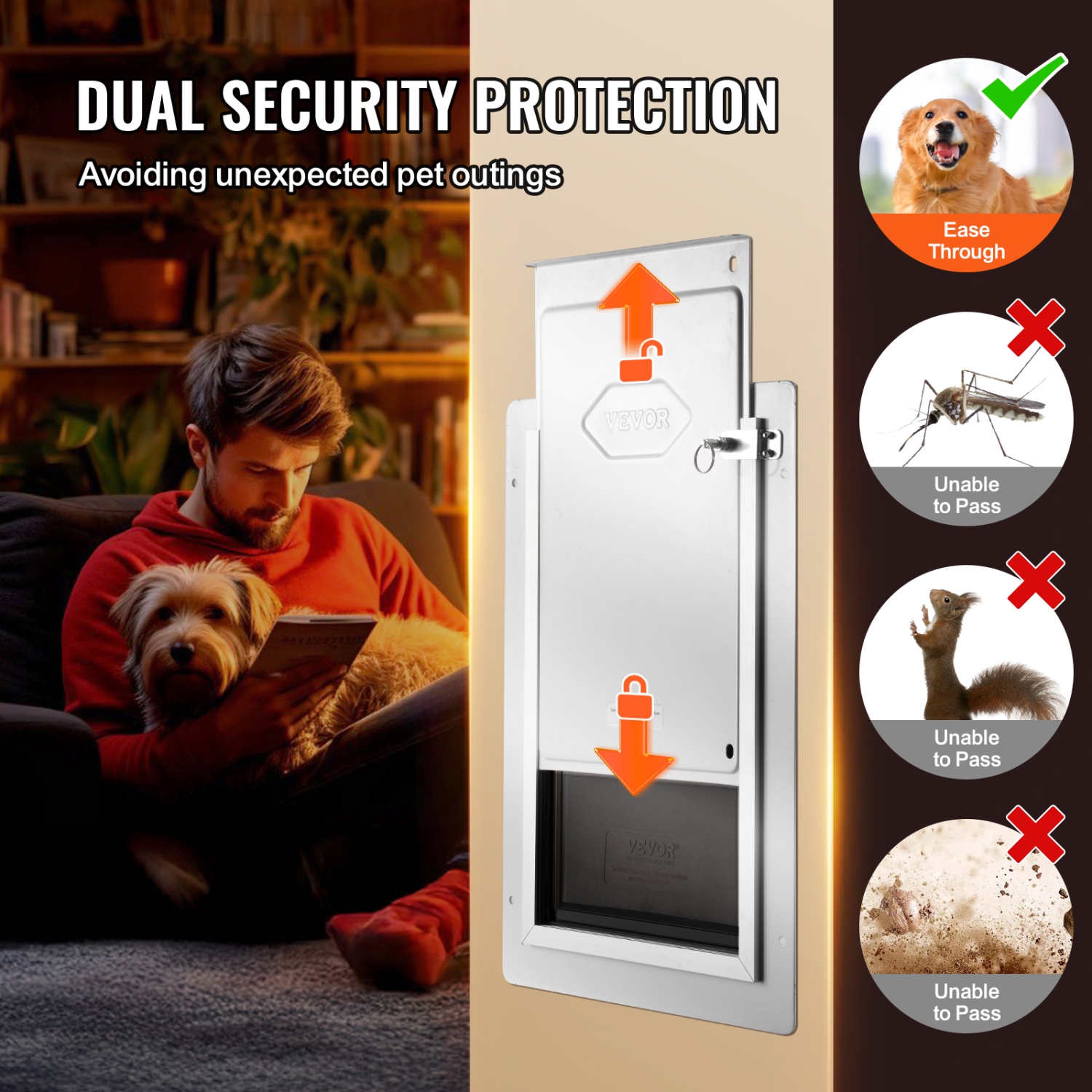 VEVOR 9.29" x 13.19" Pet Door, Metal&nbsp;Frame with Lock and&nbsp;3-Flap System, Weatherproof, Easy to Install in Interior or Exterior Walls,