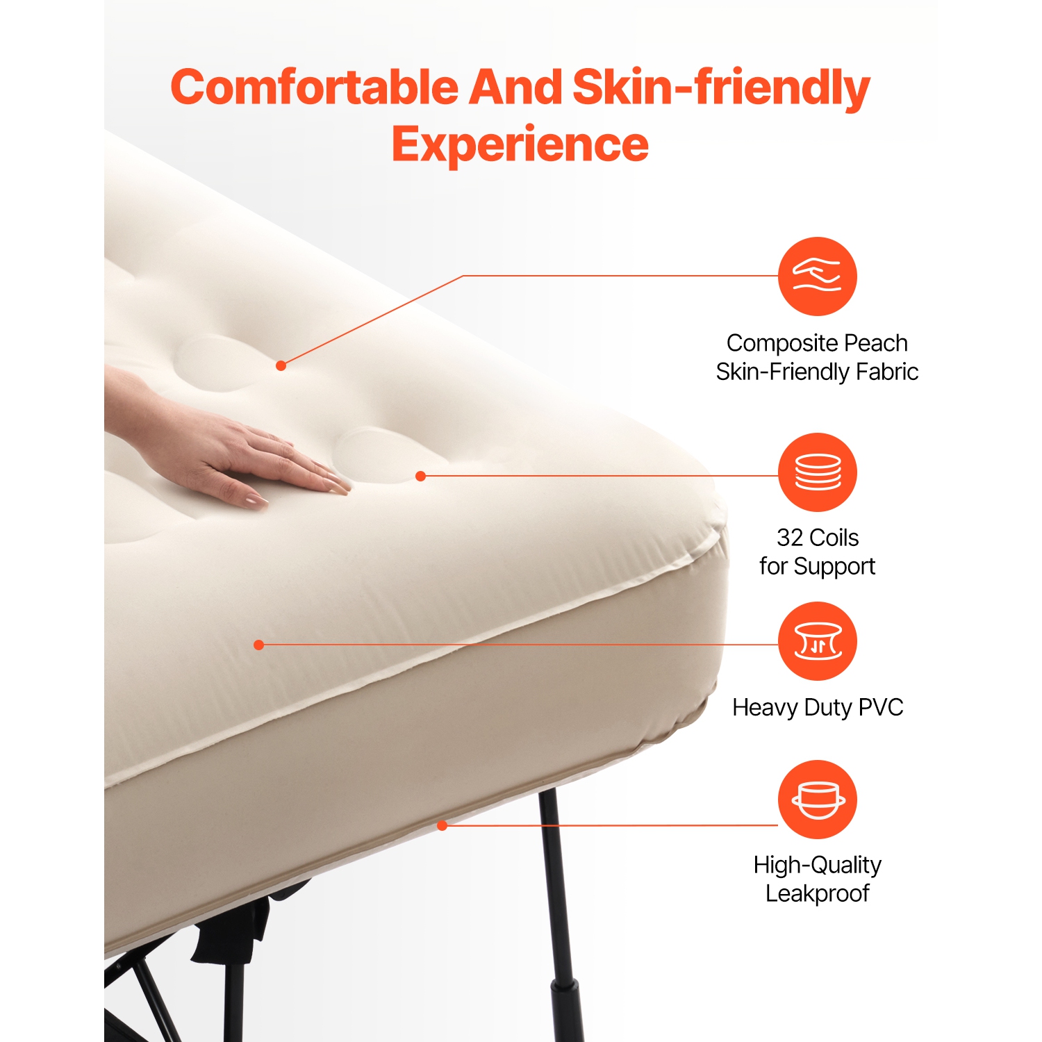 Matelas gonflable pour 1&nbsp;personnes VEVOR avec cadre, lit de camping avec pompe intégrée, lit gonflable pliant portatif 300&nbsp;lb, lit