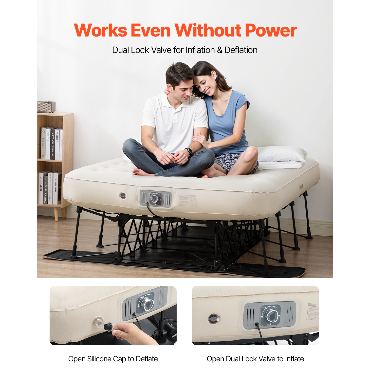 VEVOR 2 Person Air Mattress with Frame, Camping Cot with Built-in Pump, Portable Folding Air Beds Supports 600 lbs, Blow Up Anywhere Bed for Guests