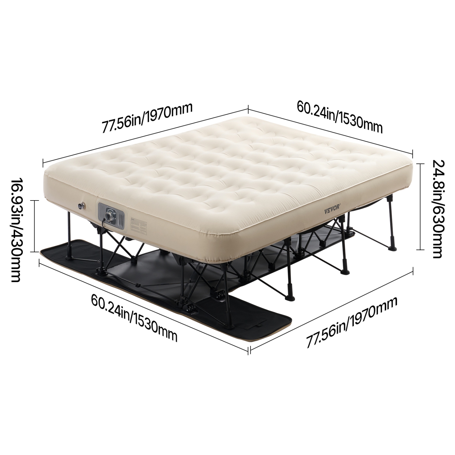 VEVOR 2 Person Air Mattress with Frame, Camping Cot with Built-in Pump, Portable Folding Air Beds Supports 600 lbs, Blow Up Anywhere Bed for Guests