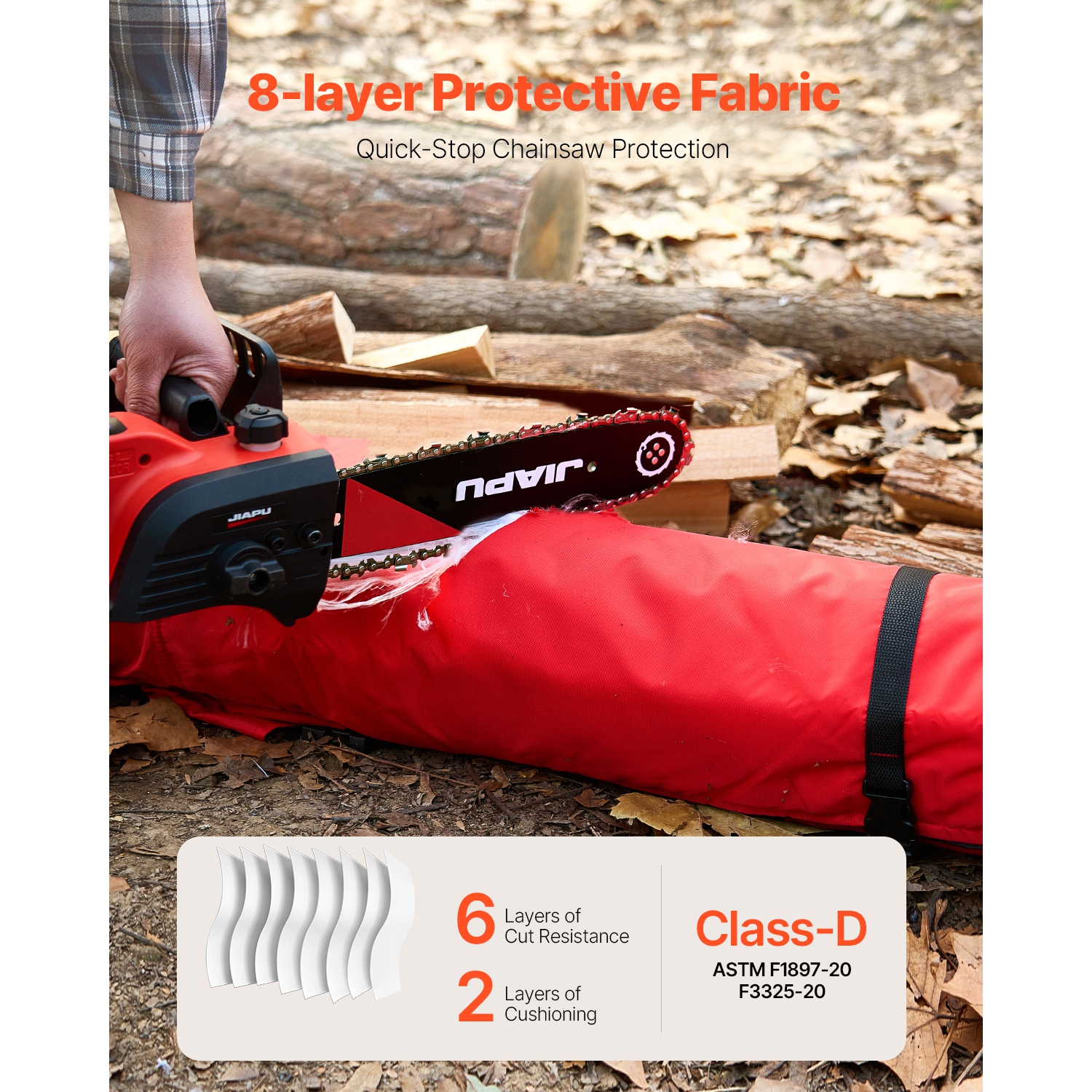 VEVOR Apron Style Chainsaw Chaps, Class D, 8 Layers Chainsaw Pants with Adjustable Belt & Gear Pocket, Chain Saw Chaps for Men/Women, Chainsaw Safety