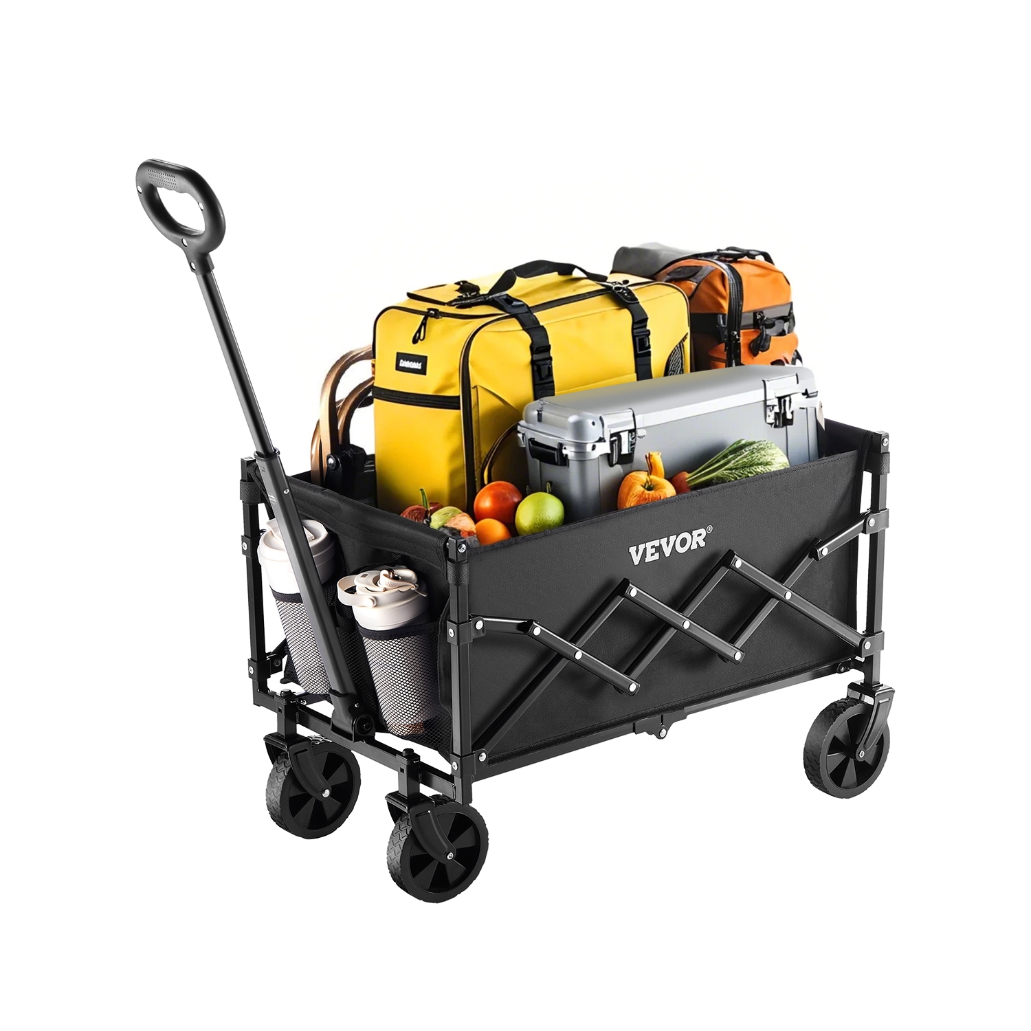 VEVOR 120L & 225LBS Folding Wagons with All-Terrain Wheels, Heavy Duty Outdoor Utility Cart with Adjustable Handle, Portable Camping Cart for Beach