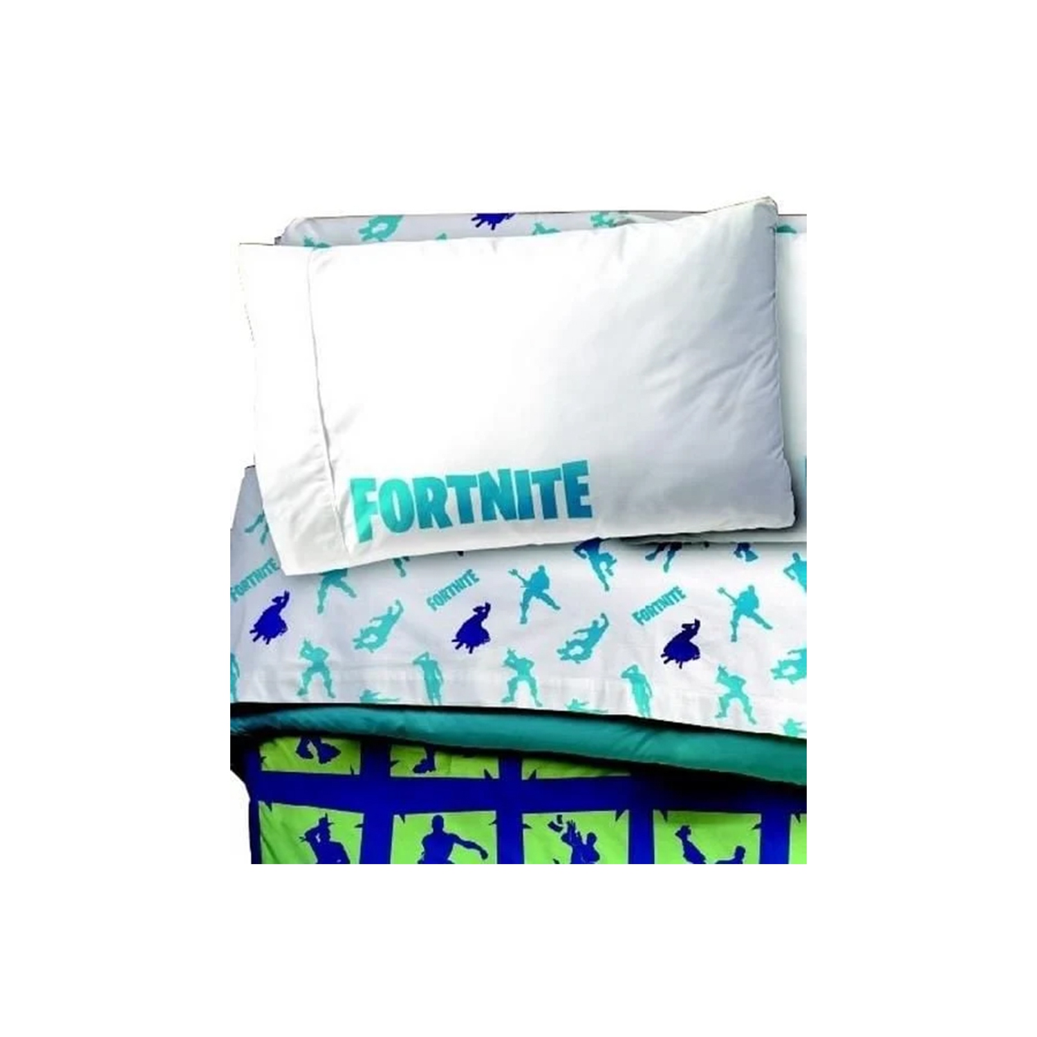 Fortnite – Taie d'oreiller standard en polyester blanc pour enfants 20x30&nbsp;po, bleu