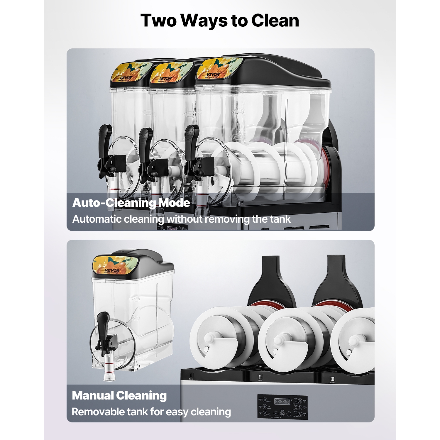 VEVOR 180 Cups Commercial Frozen Drink Maker, 15Lx3 Triple Tank Slushy Machine, Stainless Steel Margarita Smoothie Frozen Drink Machine, for Home