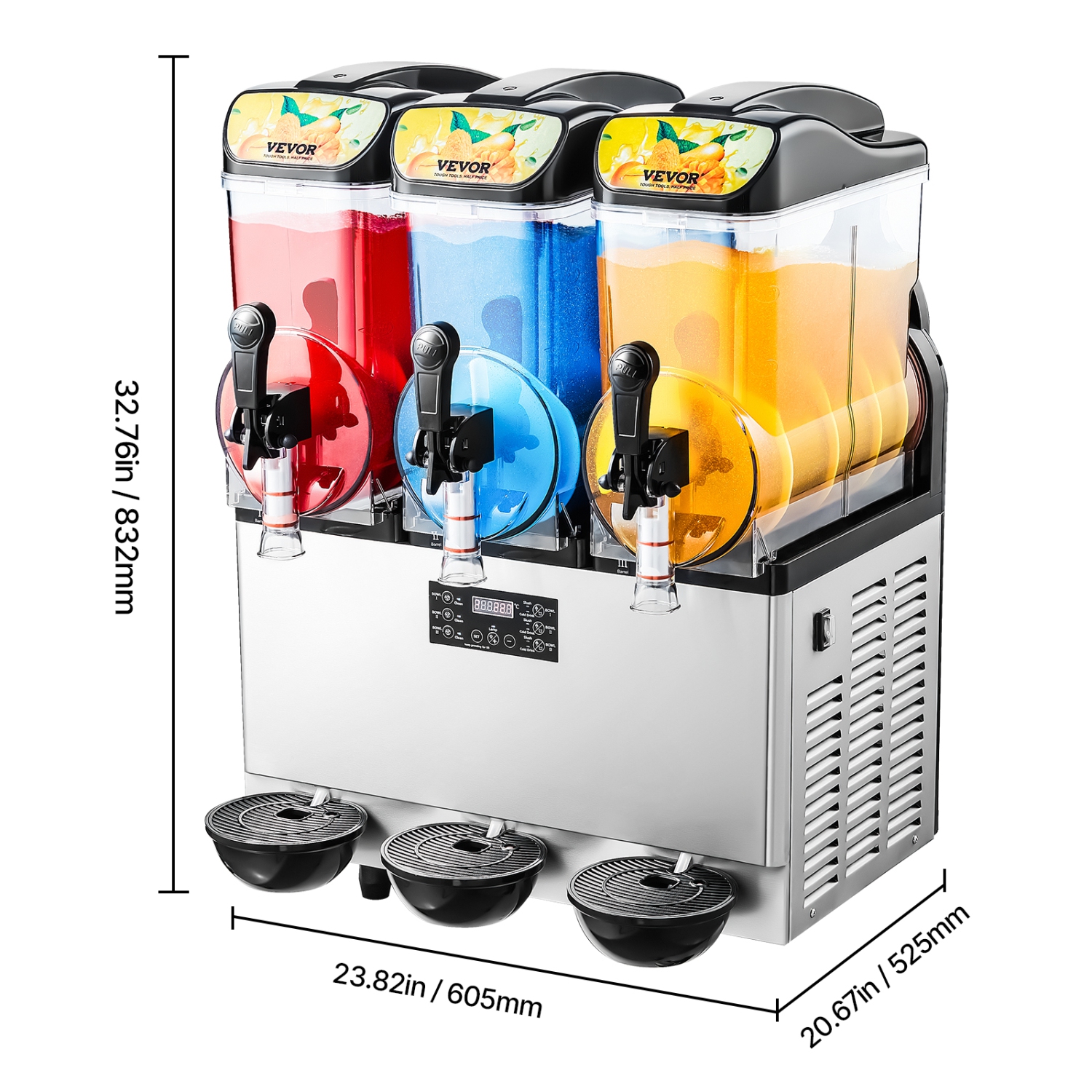 VEVOR 180 Cups Commercial Frozen Drink Maker, 15Lx3 Triple Tank Slushy Machine, Stainless Steel Margarita Smoothie Frozen Drink Machine, for Home