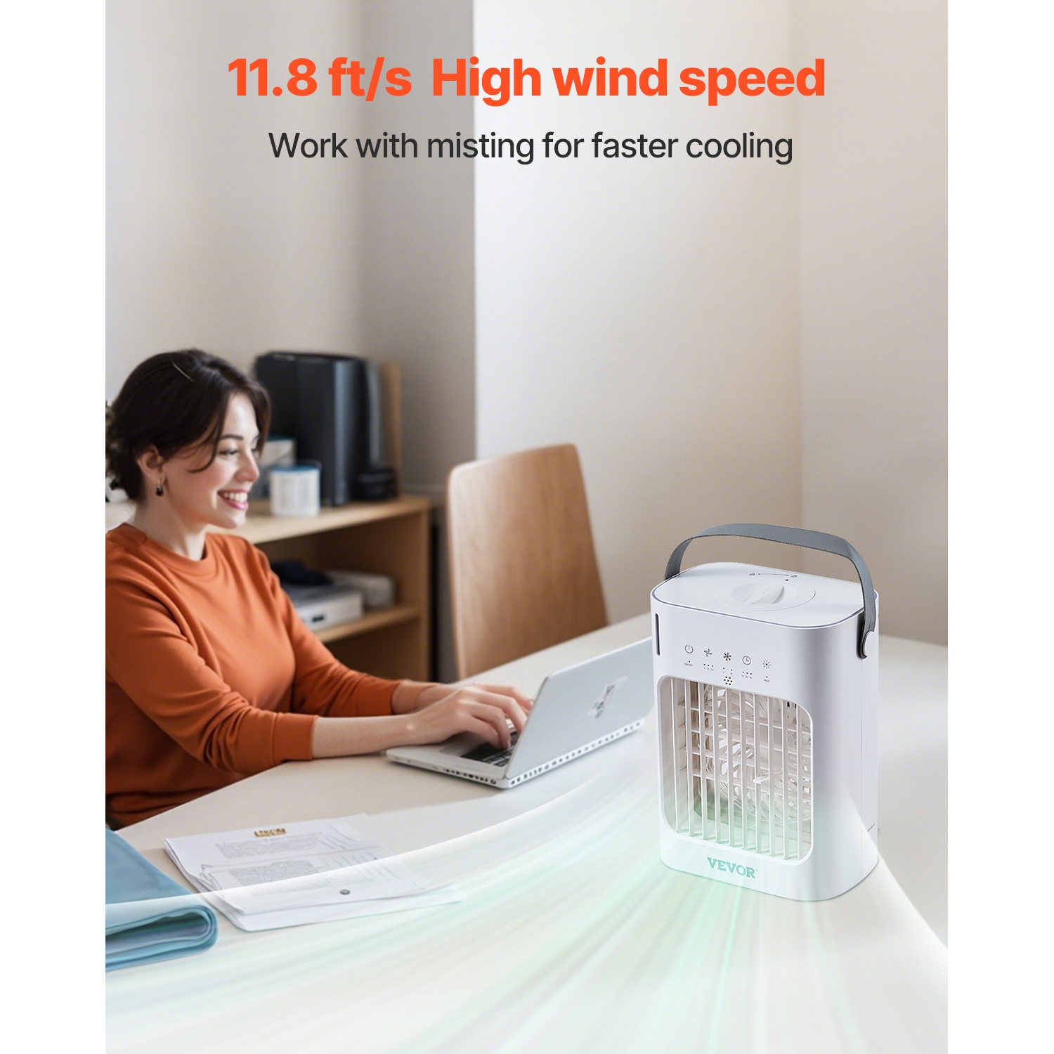 VEVOR 4-in-1 Portable Evaporative Air Cooler,3-Speed Mini Air Conditioner with 0-7H Smart Timer, 700ml Water Tank, 7-Color Light, Personal Mini Desk