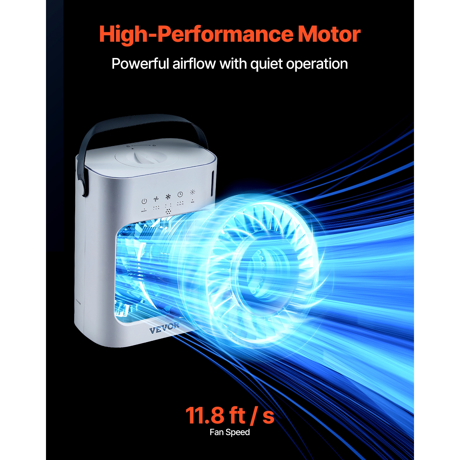 VEVOR 4-in-1 Portable Evaporative Air Cooler,3-Speed Mini Air Conditioner with 0-7H Smart Timer, 700ml Water Tank, 7-Color Light, Personal Mini Desk