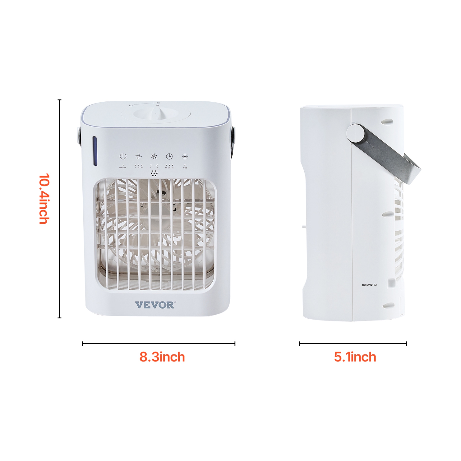 VEVOR 4-in-1 Portable Evaporative Air Cooler,3-Speed Mini Air Conditioner with 0-7H Smart Timer, 700ml Water Tank, 7-Color Light, Personal Mini Desk