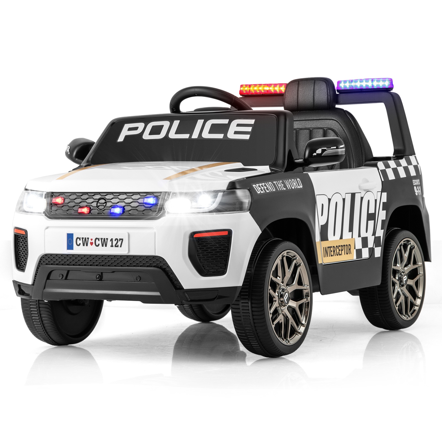 Honeyjoy Kids Ride on Police Car 12V 7A Battery Powered Cop Car with Remote Control Black/White
