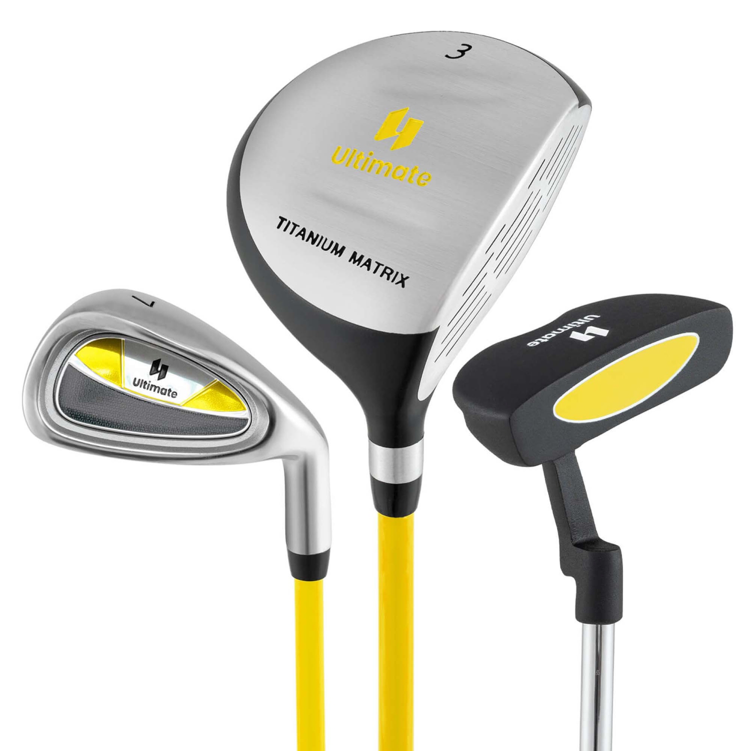 Ultimate Junior Golf Club Set for Children Includes 165CC #3 Fairway Wood & #7 Iron Green/Yellow