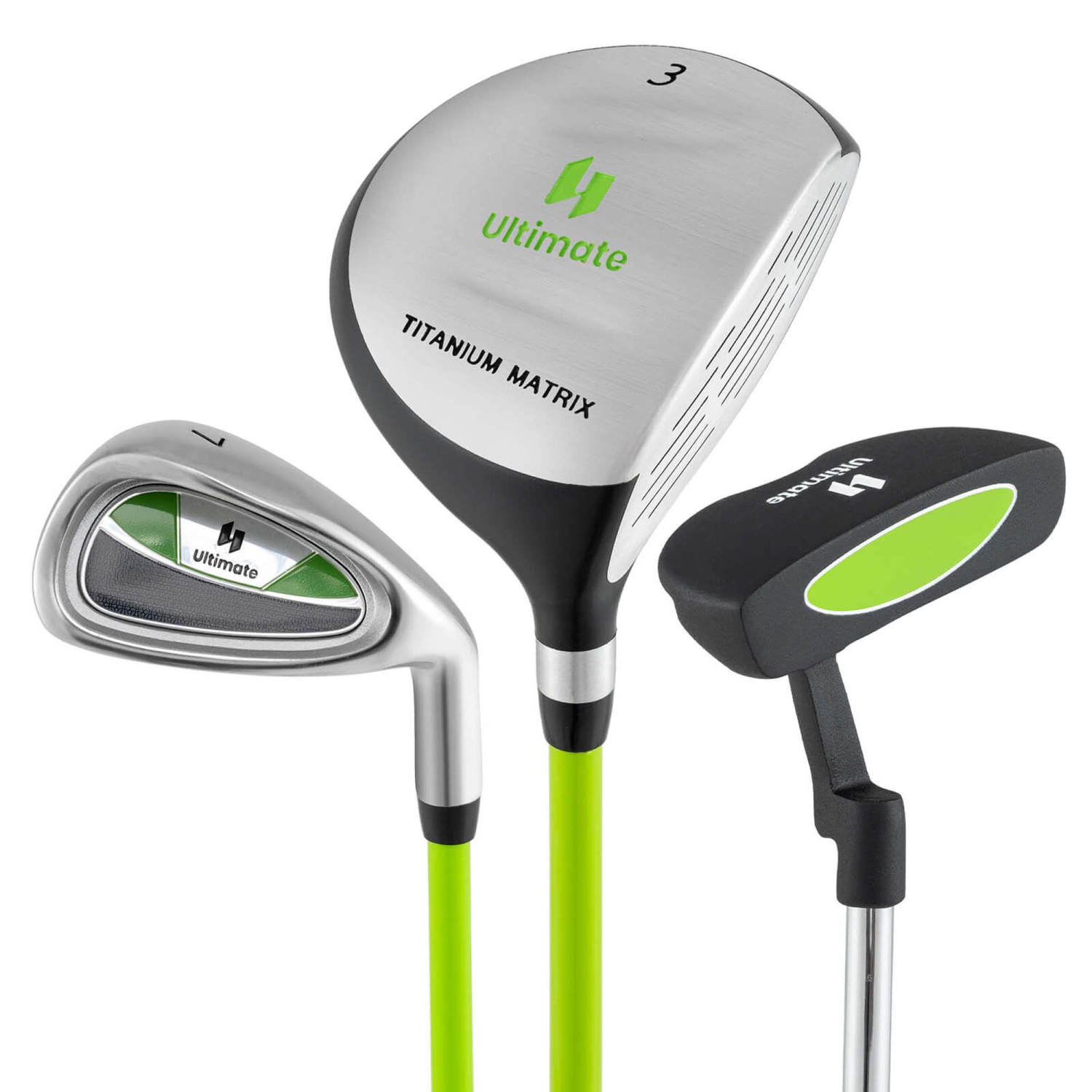 Ultimate Junior Golf Club Set for Children Includes 165CC #3 Fairway Wood & #7 Iron Green/Yellow