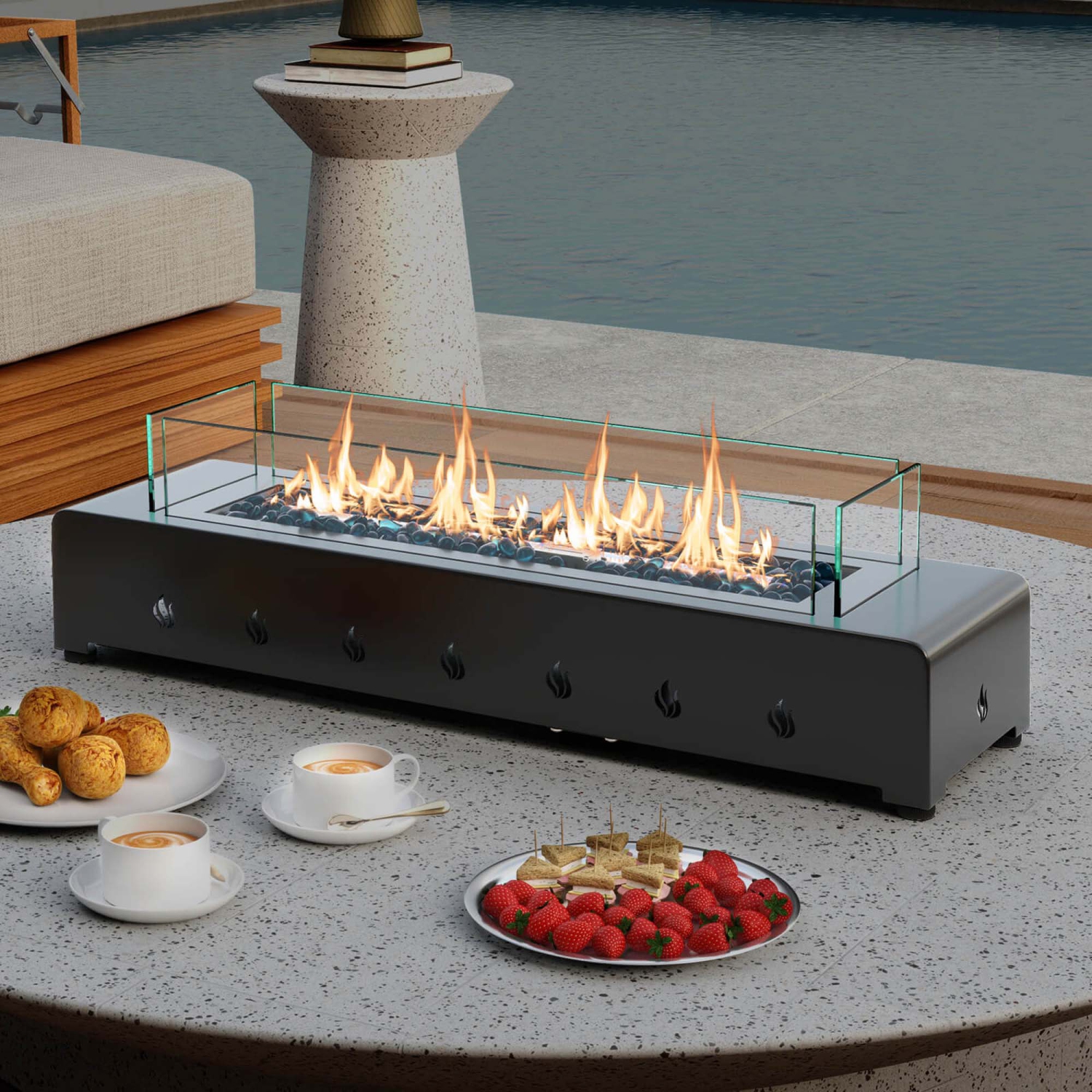 Costway 30" Tabletop Propane Fire Pit with Wind Guard Glass Rocks Stainless Steel Burner