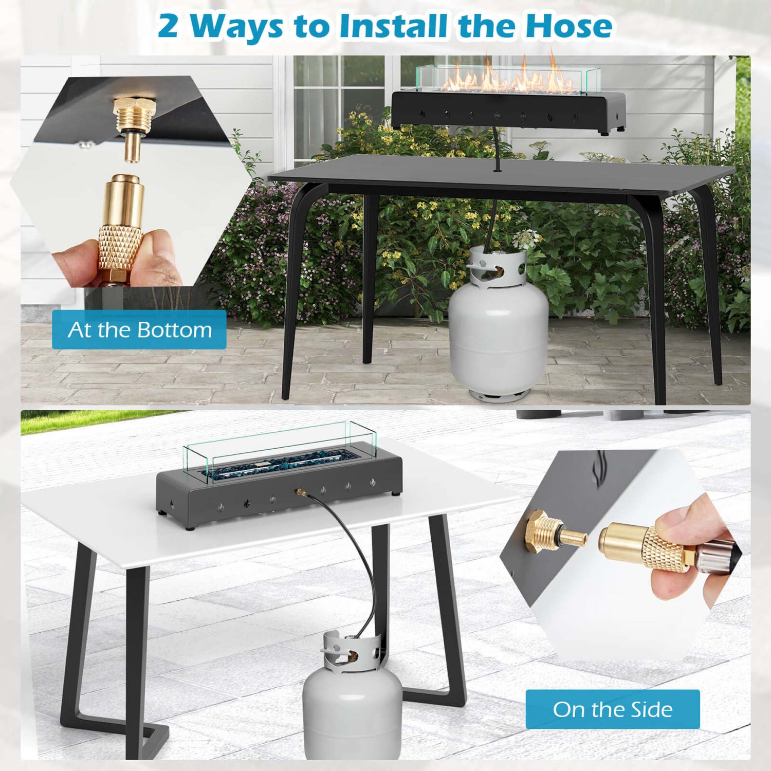 Costway 30" Tabletop Propane Fire Pit with Wind Guard Glass Rocks Stainless Steel Burner