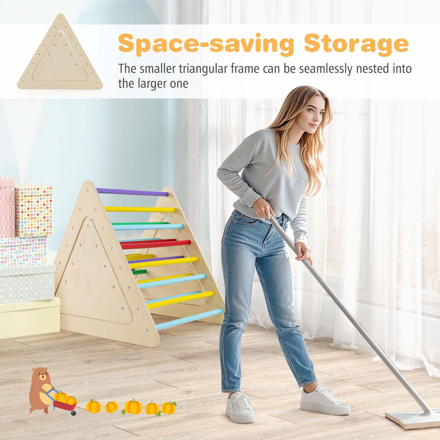 Costway 5 in 1 Montessori Triangle Set 3PCS Wooden Toddler Climbing Playset with Nesting Large