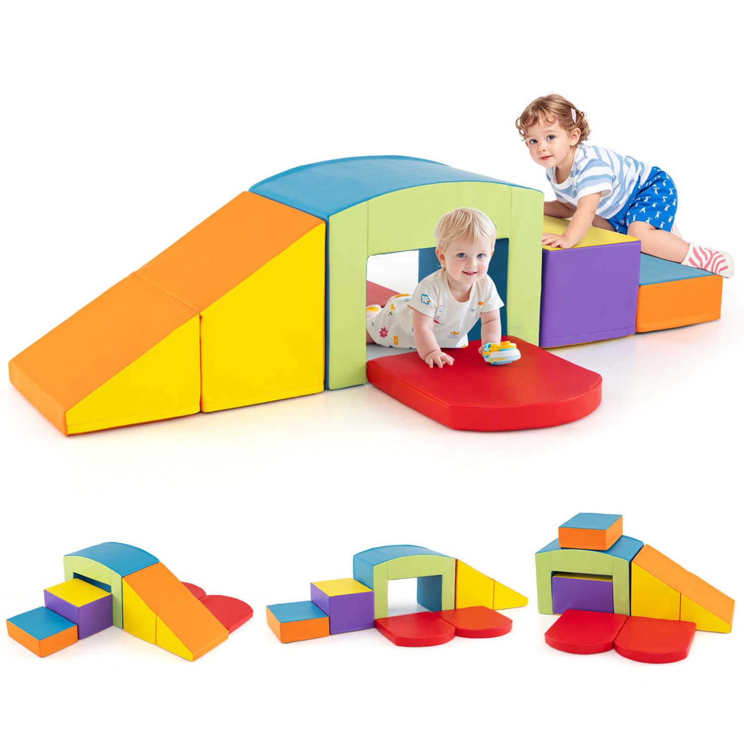 Costway 6 PCS Multi-color Climb and Crawl Activity Playset with Tunnel Slide Stairs & Ramp