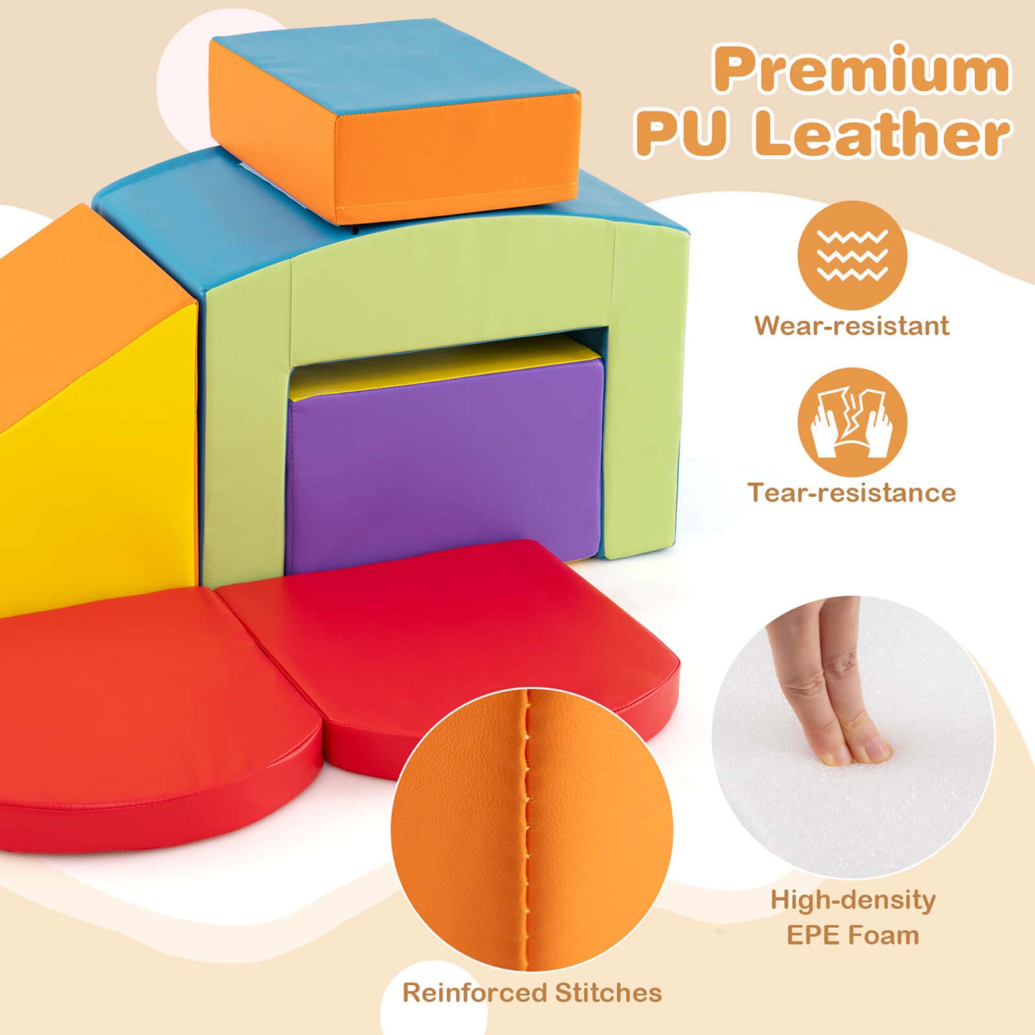 Costway 6 PCS Multi-color Climb and Crawl Activity Playset with Tunnel Slide Stairs & Ramp