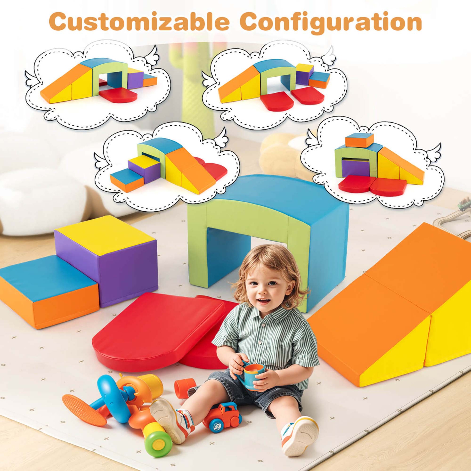 Costway 6 PCS Multi-color Climb and Crawl Activity Playset with Tunnel Slide Stairs & Ramp