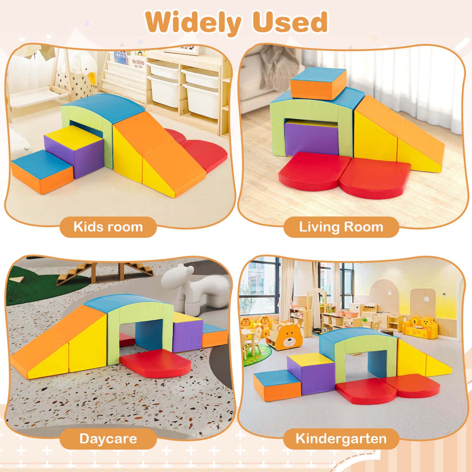 Costway 6 PCS Multi-color Climb and Crawl Activity Playset with Tunnel Slide Stairs & Ramp