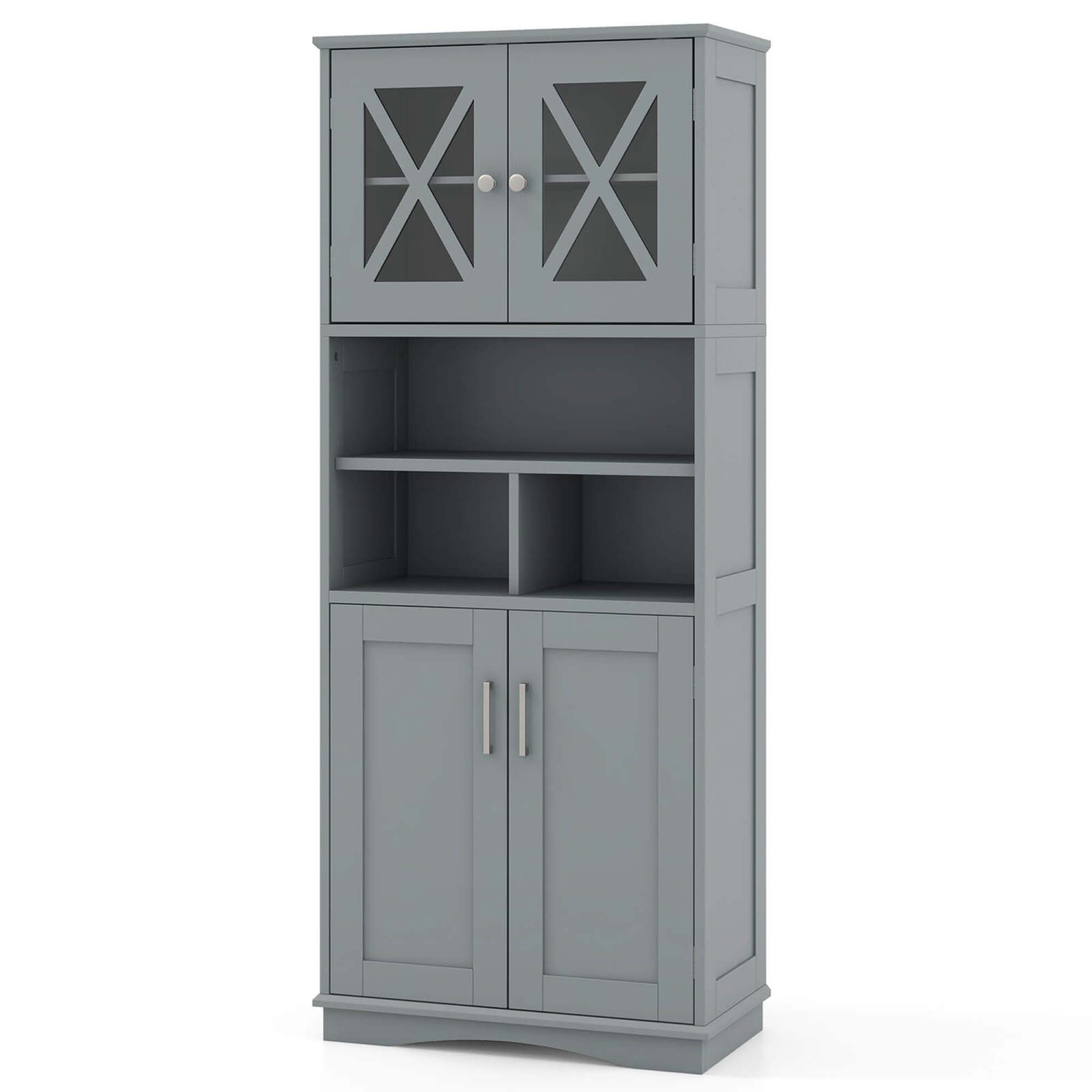 Grande armoire de salle de bain de Costway avec portes en acrylique et 3 cubes Noir/Gris/Blanc
