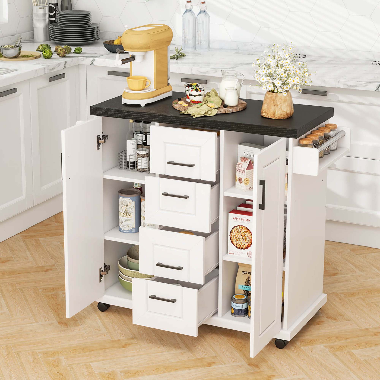 Costway Rolling Kitchen Island Cart on Wheels Mobile Serving Utility Trolley Cart