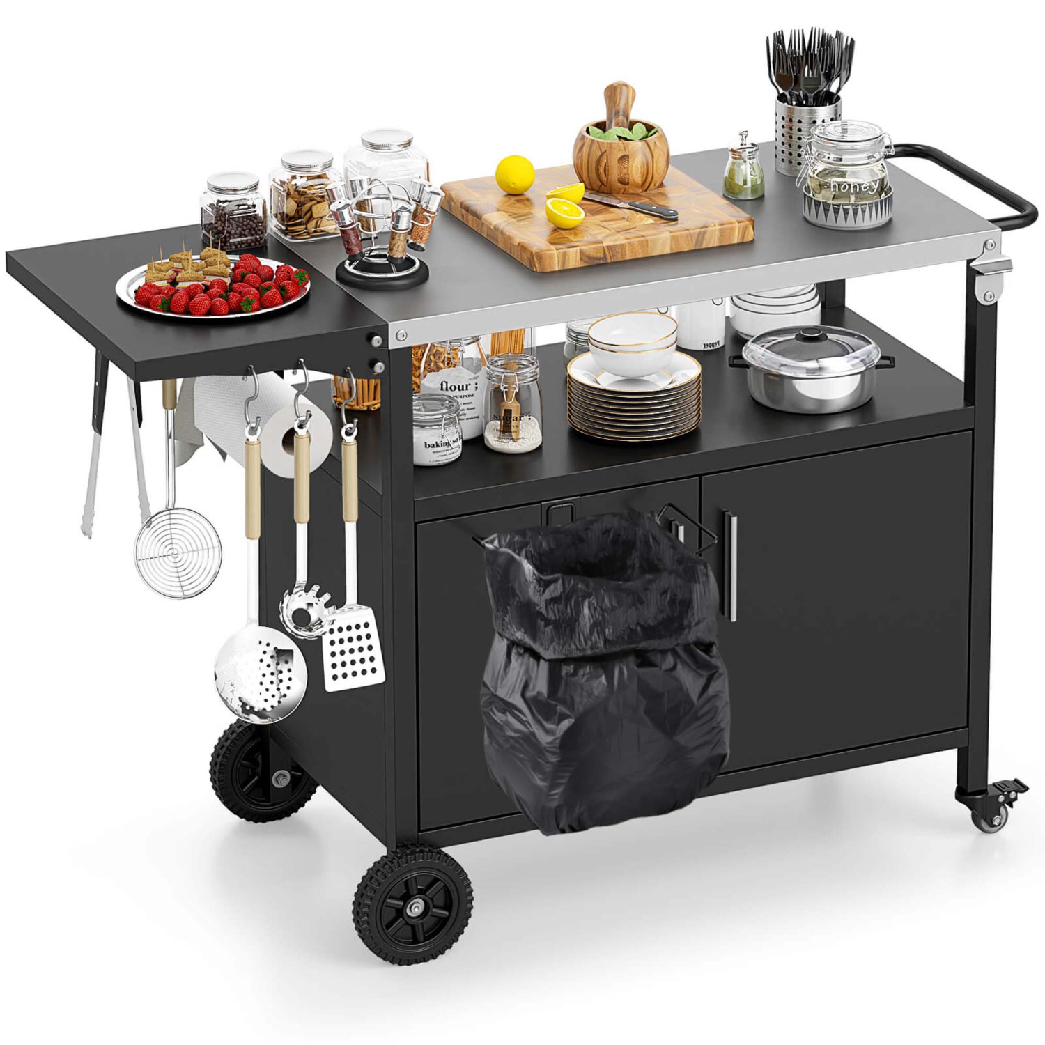 Chariot à barbecue avec espace de rangement de 33&nbsp;po pour îlot de cuisine extérieur avec surface pliable en acier inoxydable de Costway