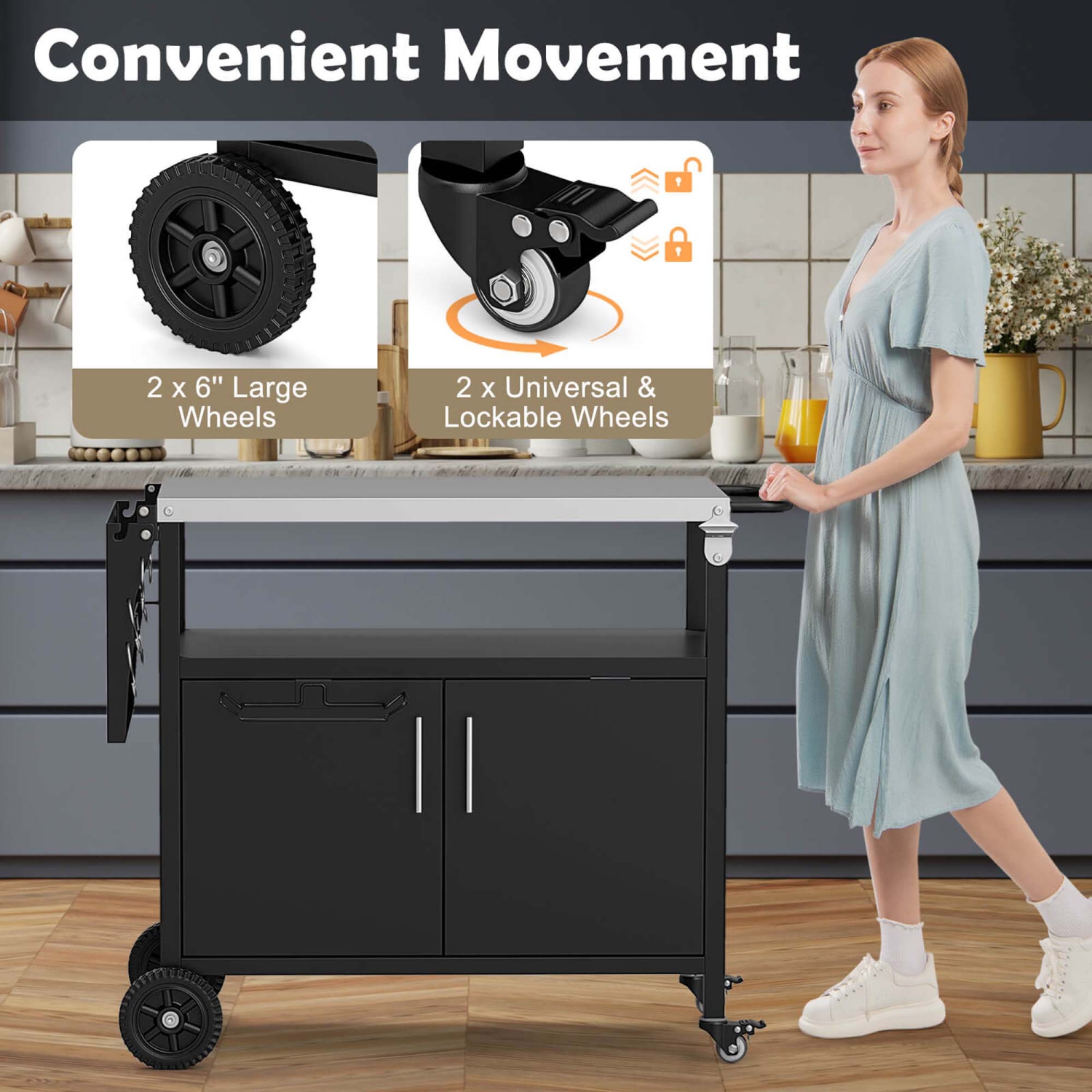 Chariot à barbecue avec espace de rangement de 33&nbsp;po pour îlot de cuisine extérieur avec surface pliable en acier inoxydable de Costway