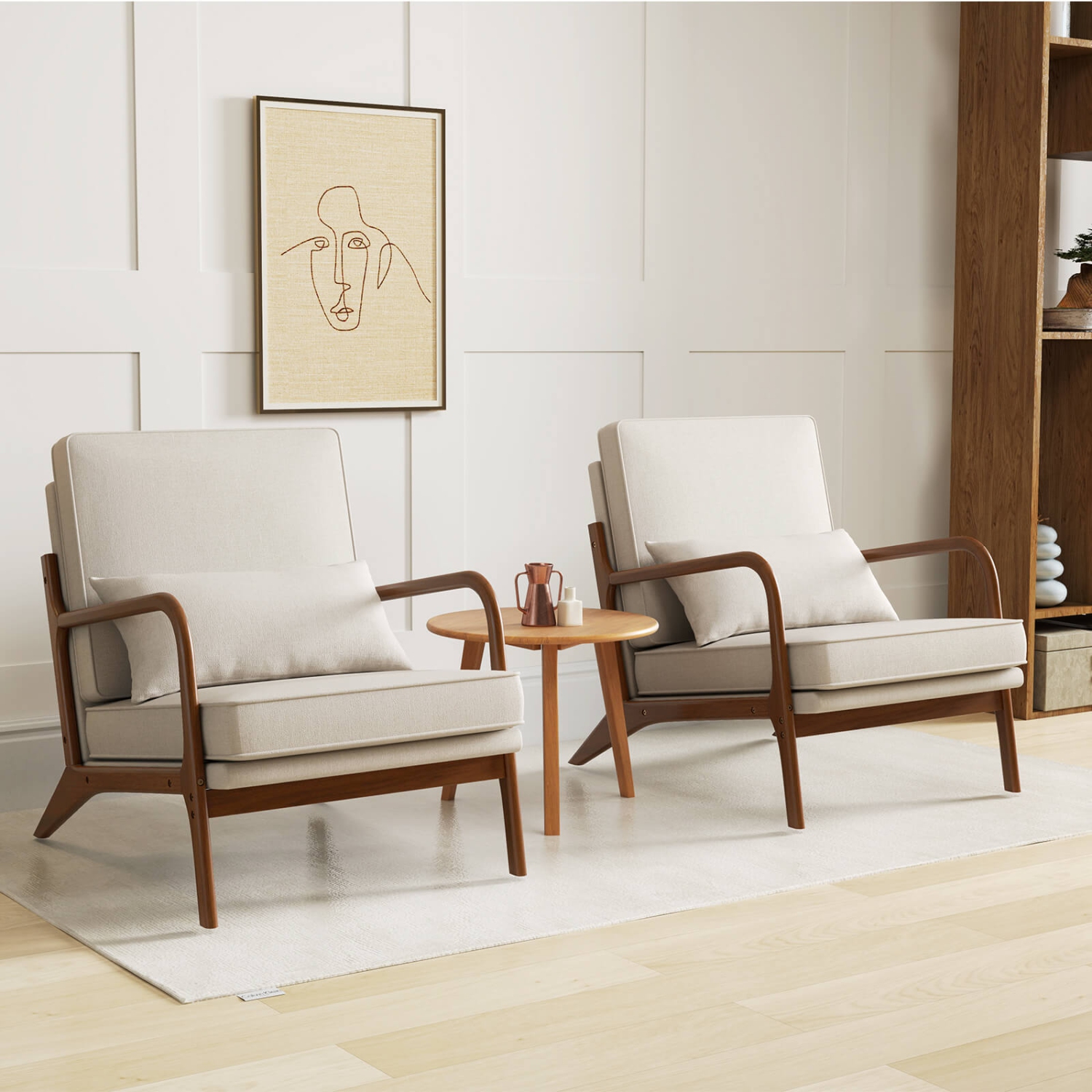 Costway 1/2 PCS Modern Accent Chair Upholstered Leisure Armchair with Rubber Wood Armrests & Legs