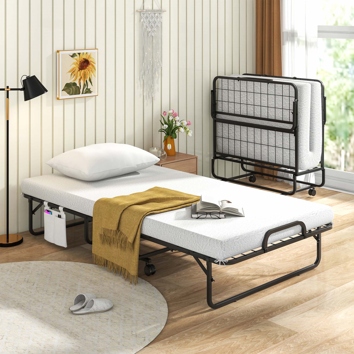Costway 75" x 39" Folding Bed with Memory Foam Mattress & Pillow Dust Cover Metal Frame