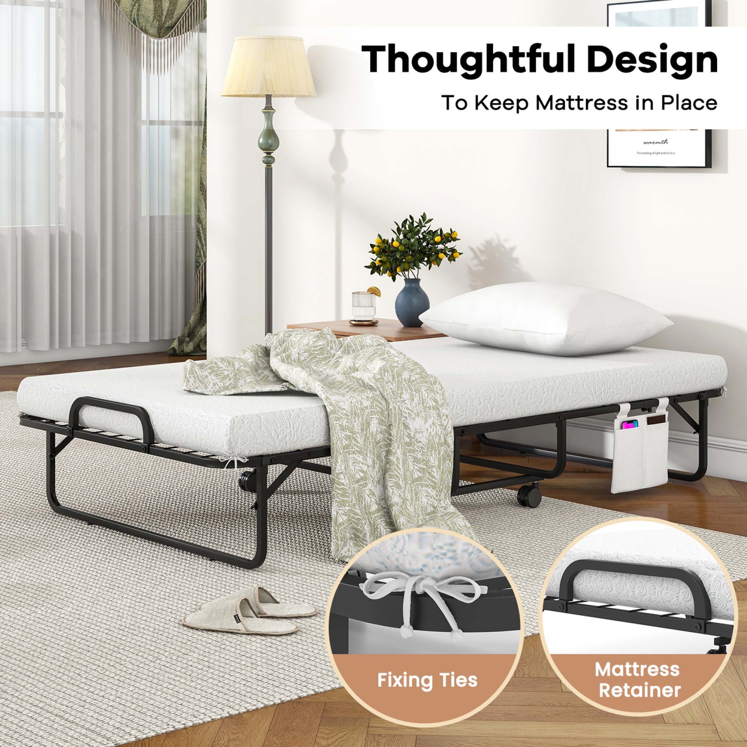 Costway 75" x 39" Folding Bed with Memory Foam Mattress & Pillow Dust Cover Metal Frame