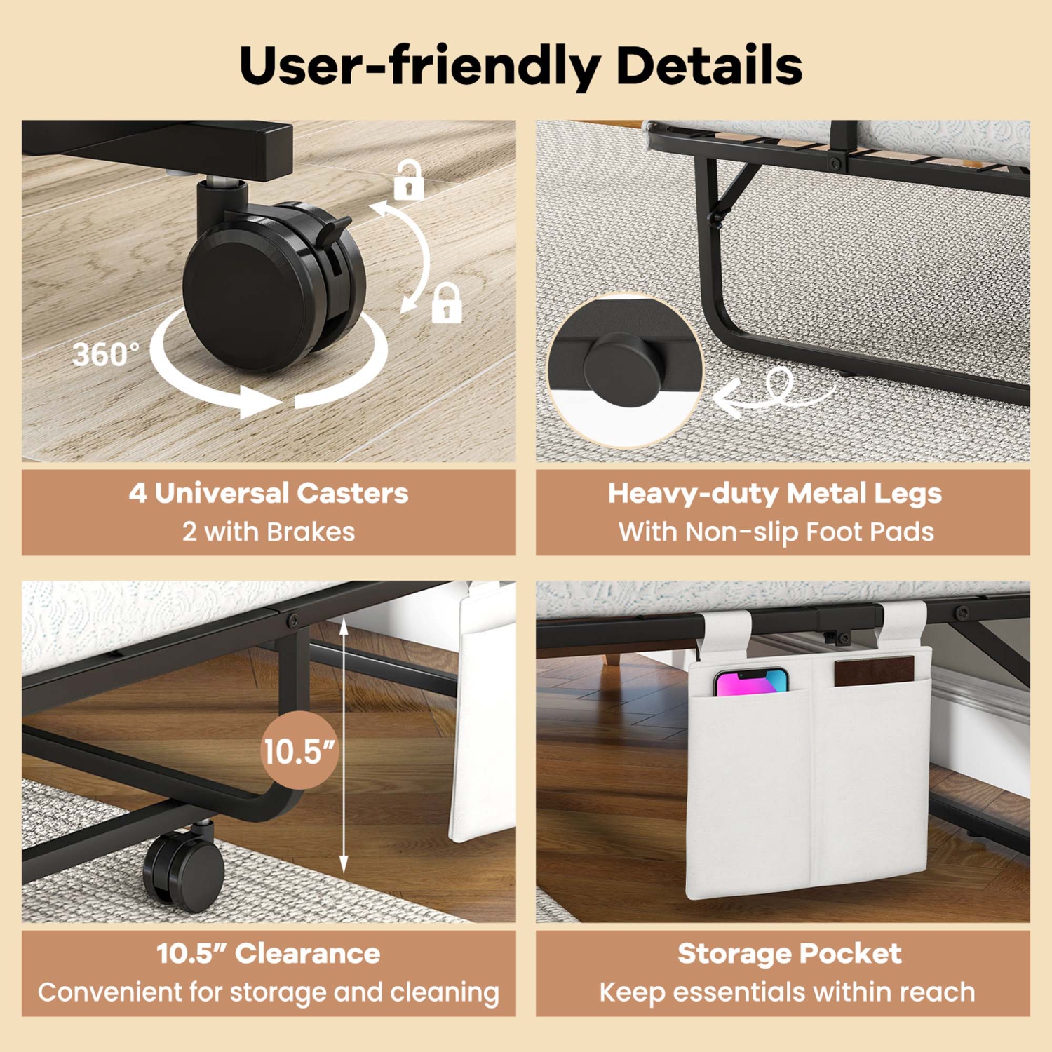 Costway 75" x 39" Folding Bed with Memory Foam Mattress & Pillow Dust Cover Metal Frame