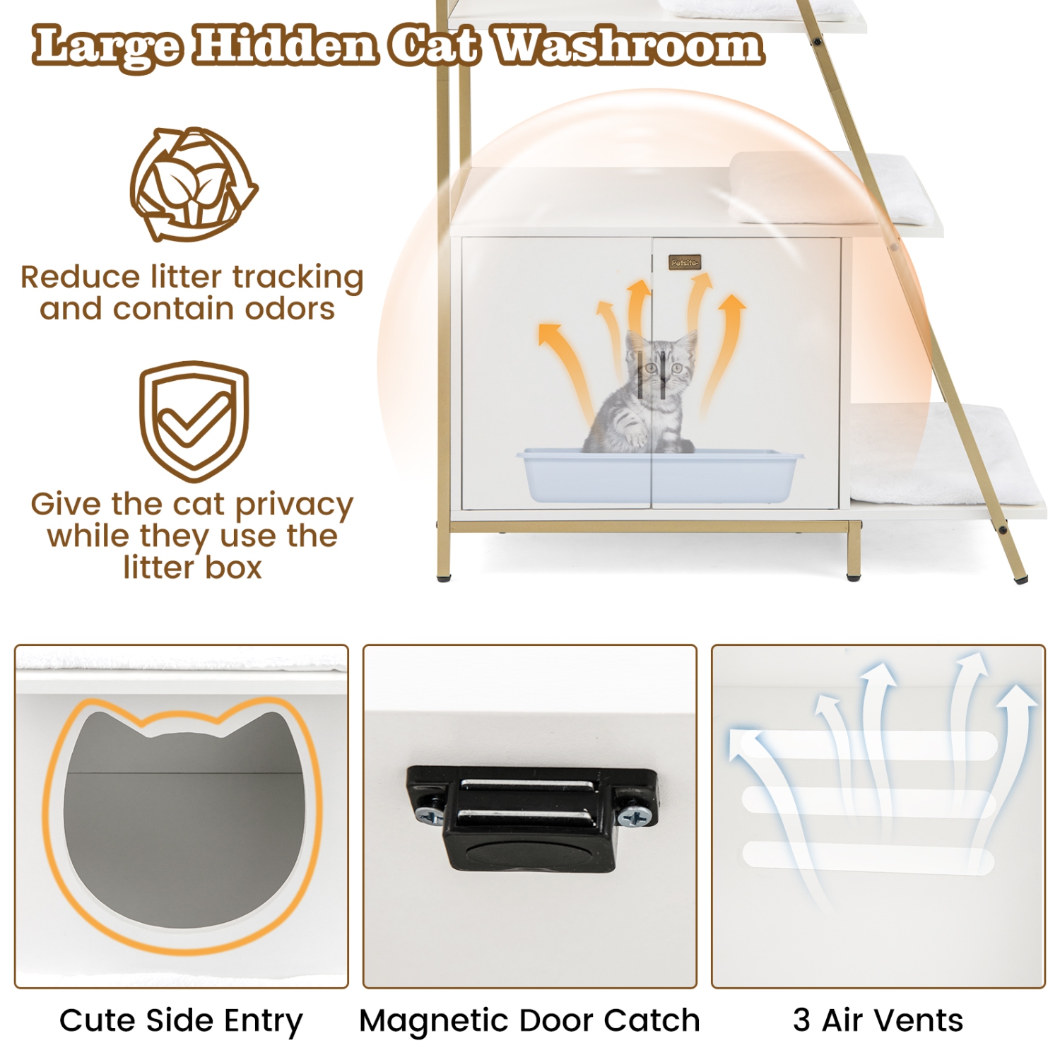 Meuble à litière 2-en-1 dissimulé pour chats Petsite avec rangement blanc/brun